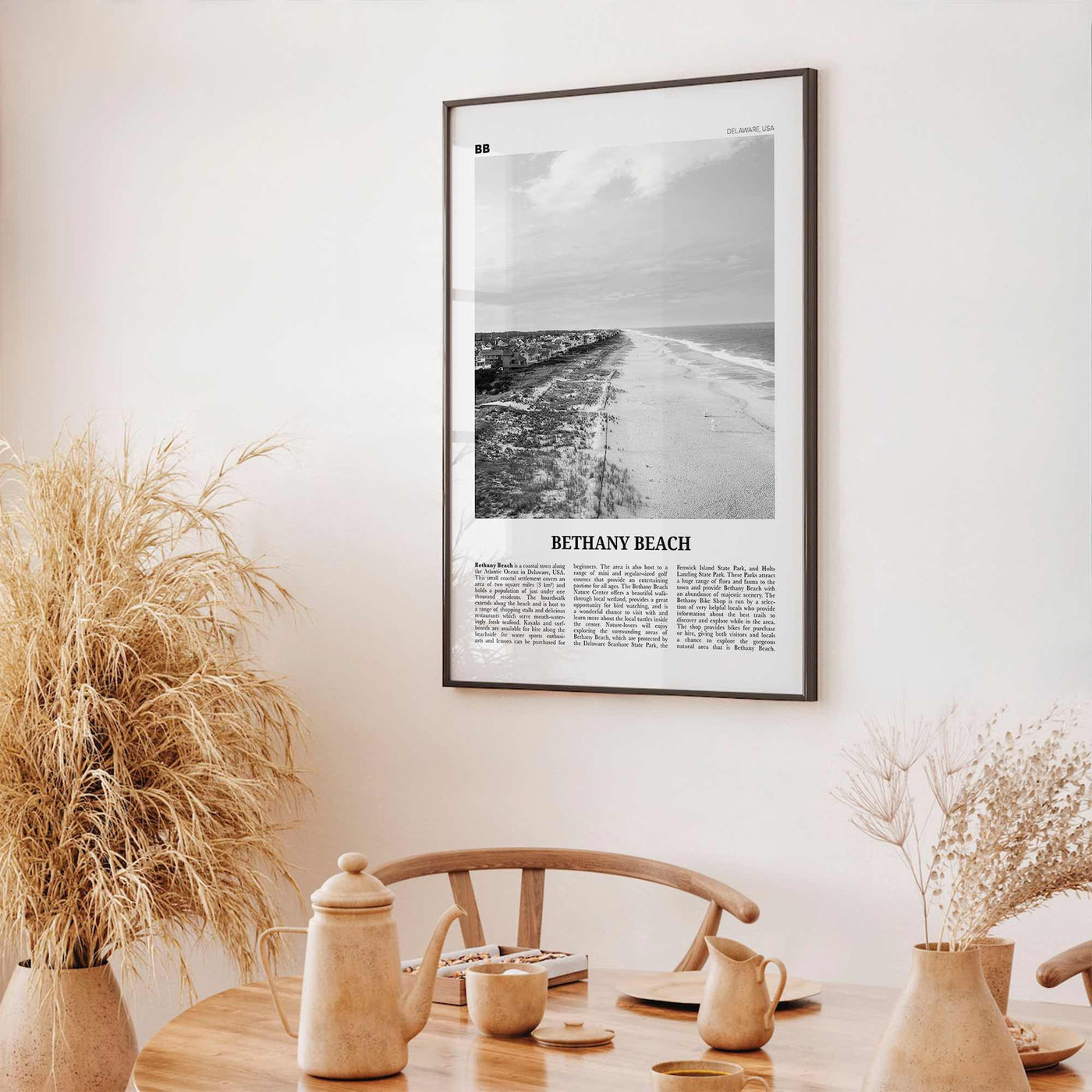 Bethany Beach Print Black and White, Bethany Beach Wall Art, Bethany Beach Poster, Bethany Beach Photo, Bethany Beach Map, Delaware, USA