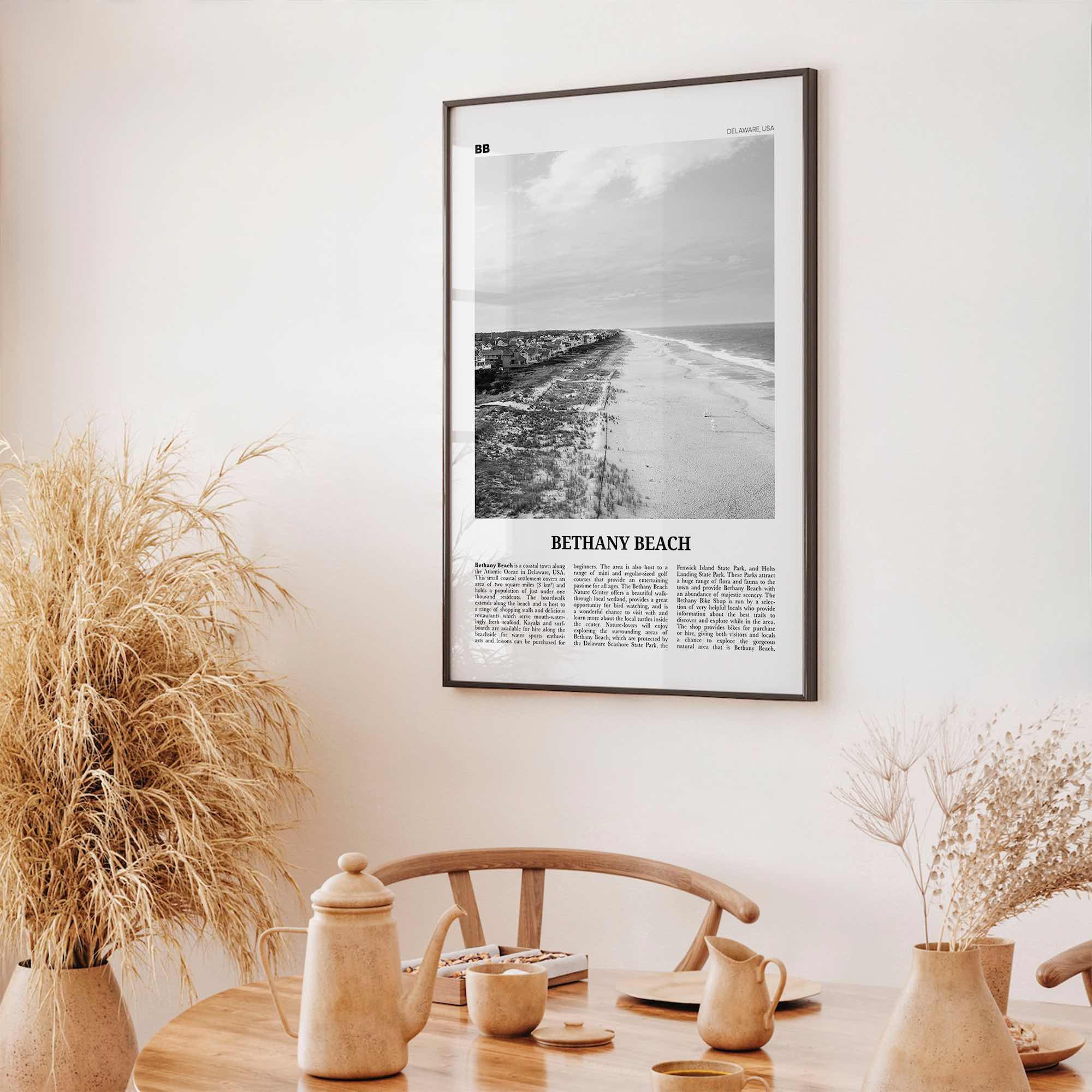 Bethany Beach Print Black and White, Bethany Beach Wall Art, Bethany Beach Poster, Bethany Beach Photo, Bethany Beach Map, Delaware, USA