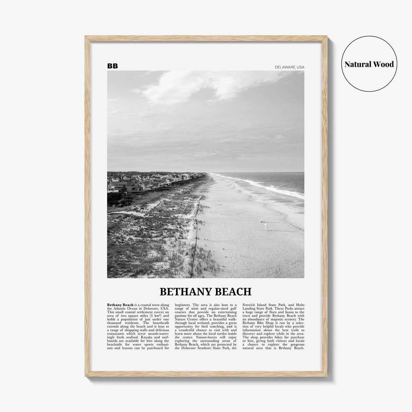Bethany Beach Print Black and White, Bethany Beach Wall Art, Bethany Beach Poster, Bethany Beach Photo, Bethany Beach Map, Delaware, USA