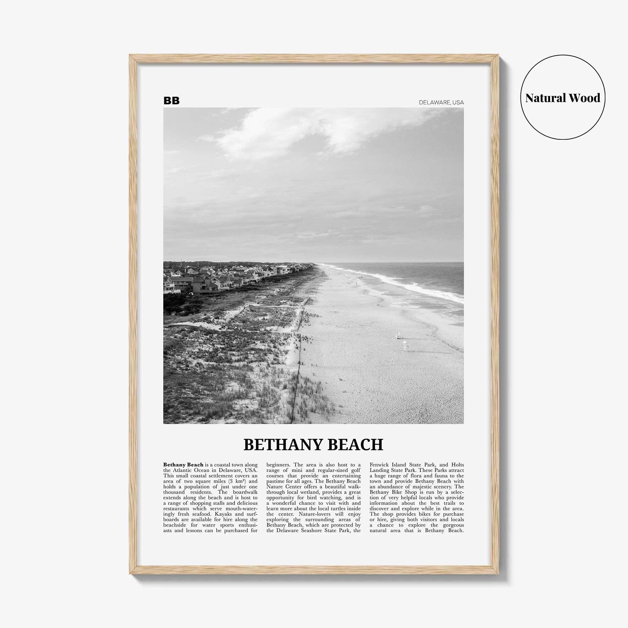Bethany Beach Print Black and White, Bethany Beach Wall Art, Bethany Beach Poster, Bethany Beach Photo, Bethany Beach Map, Delaware, USA