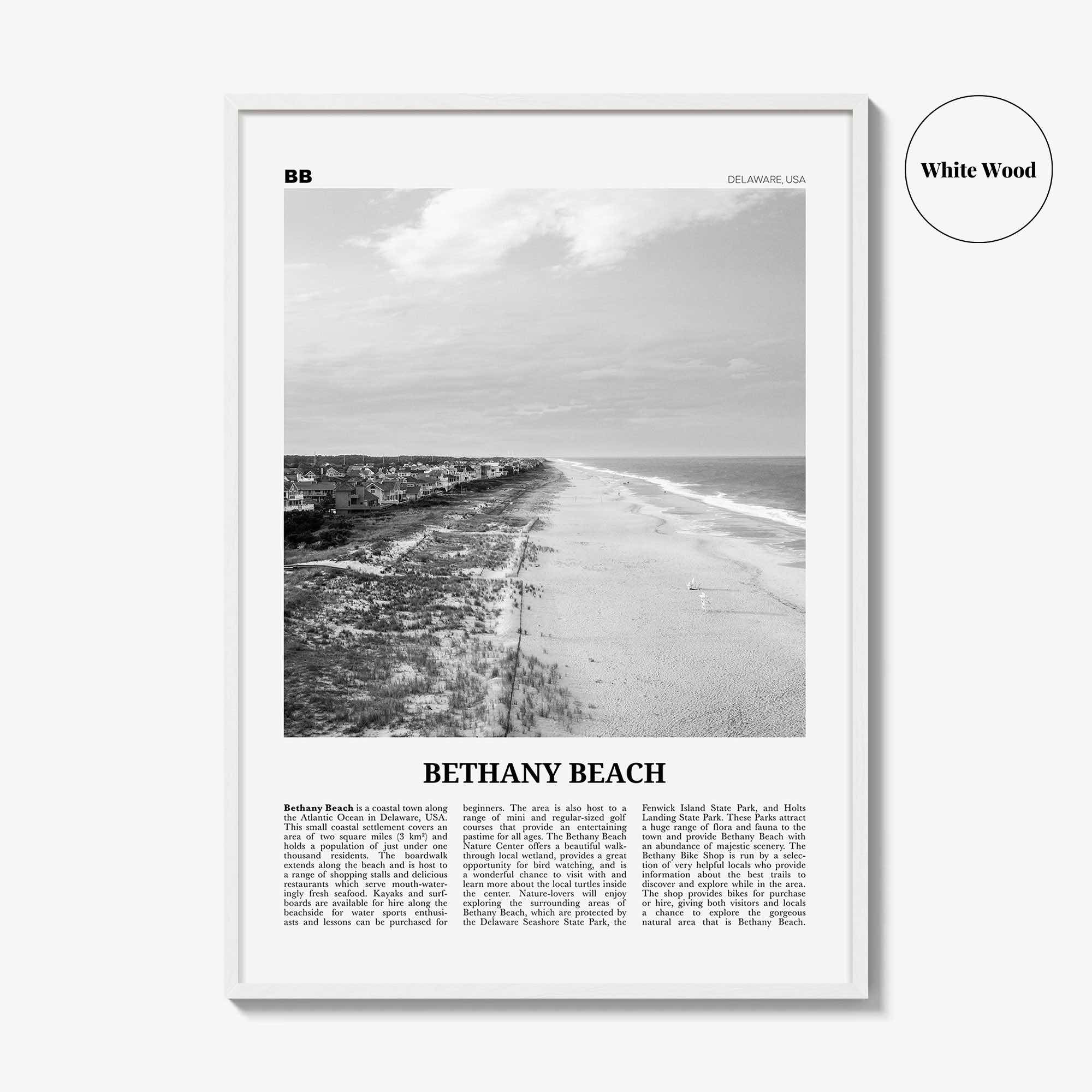 Bethany Beach Print Black and White, Bethany Beach Wall Art, Bethany Beach Poster, Bethany Beach Photo, Bethany Beach Map, Delaware, USA