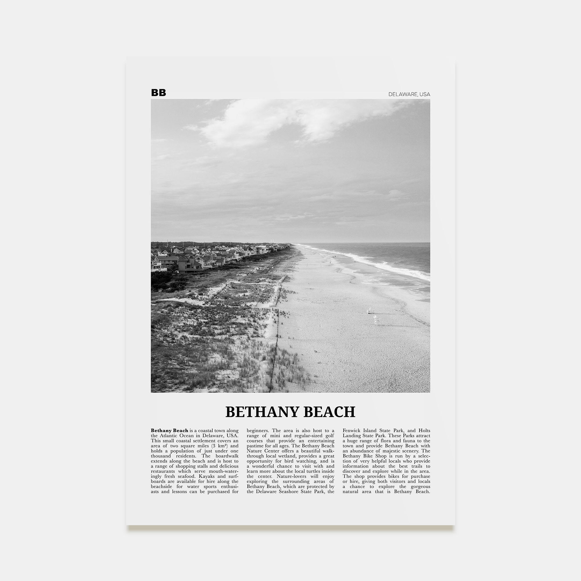 Bethany Beach Travel B&W Poster