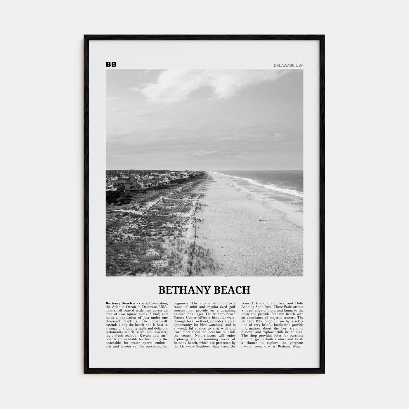 Bethany Beach Travel B&W Poster