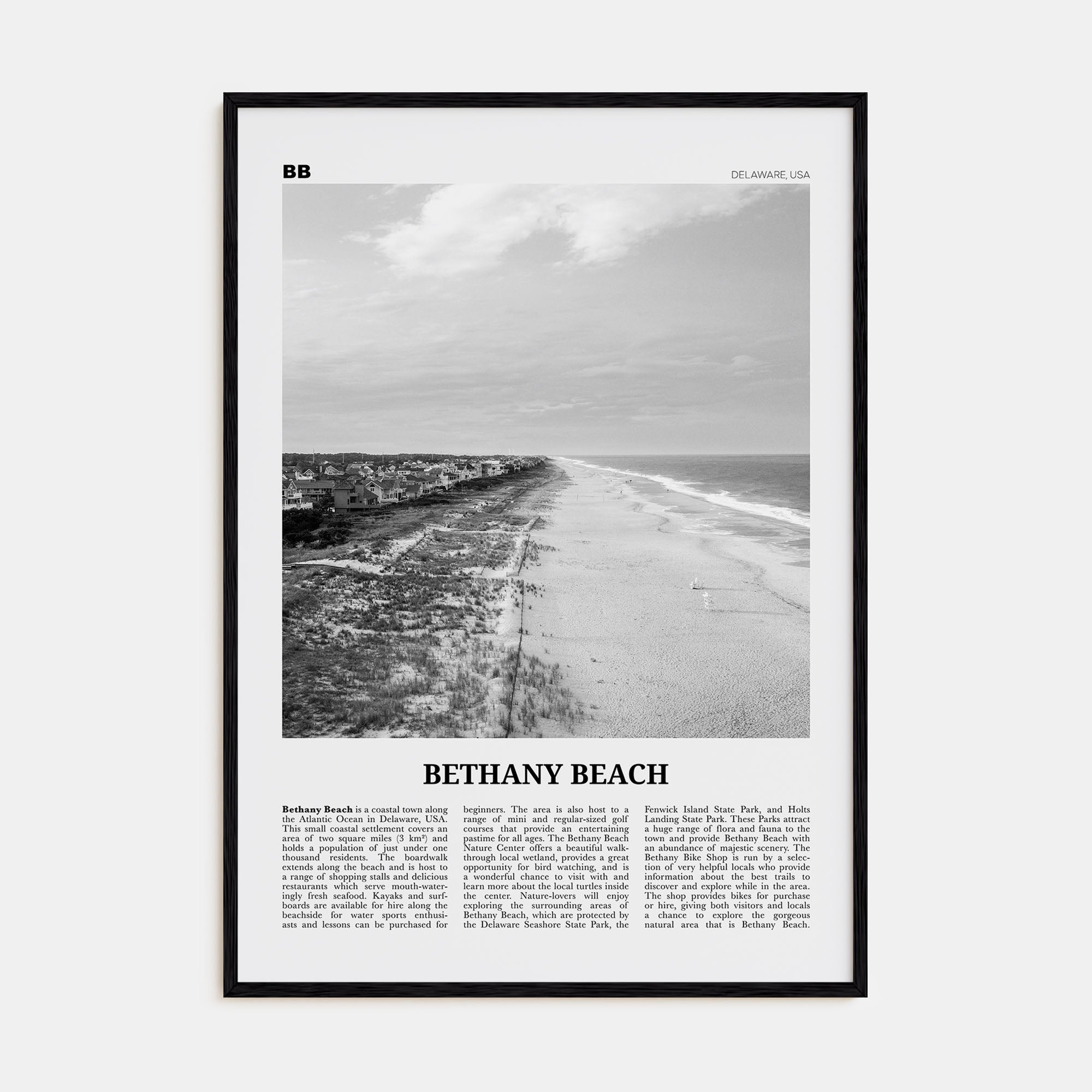 Bethany Beach Travel B&W Poster