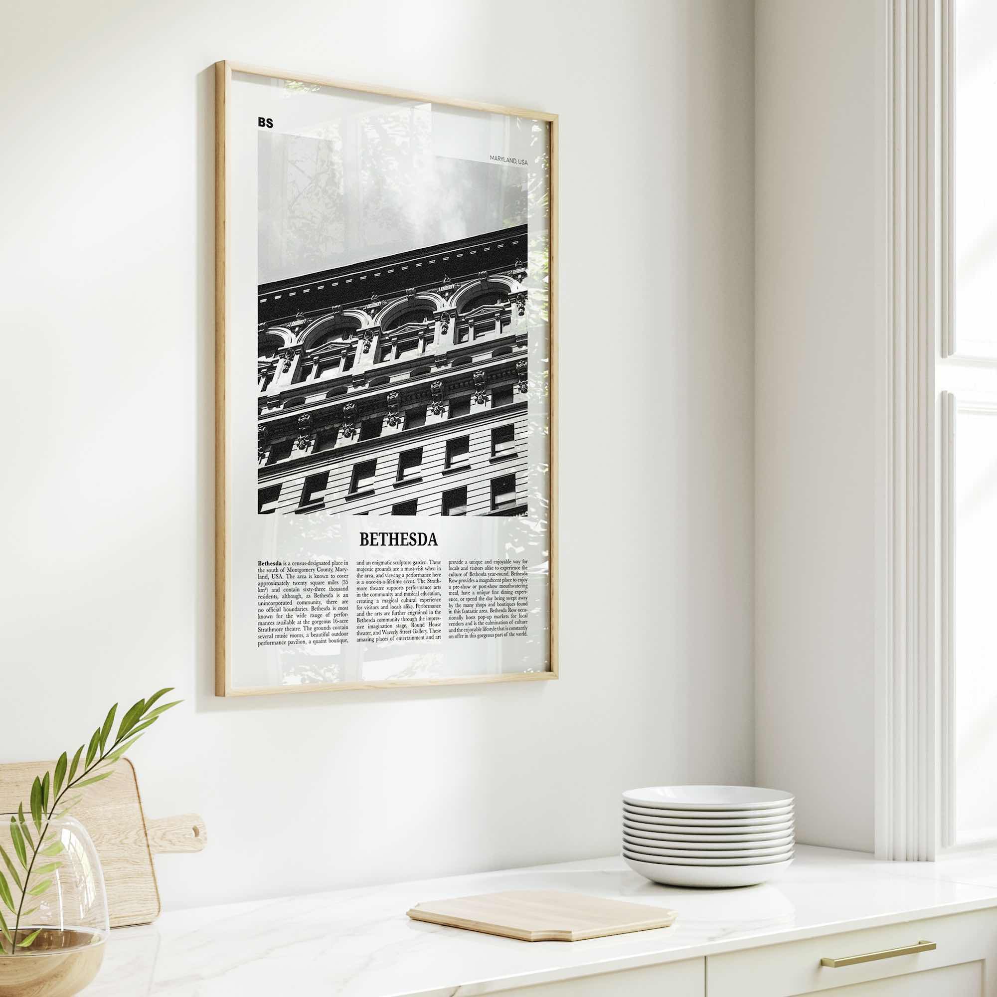 Bethesda Print Black and White, Bethesda Wall Art, Bethesda Poster, Bethesda Photo, Bethesda Map, Maryland, USA, United States