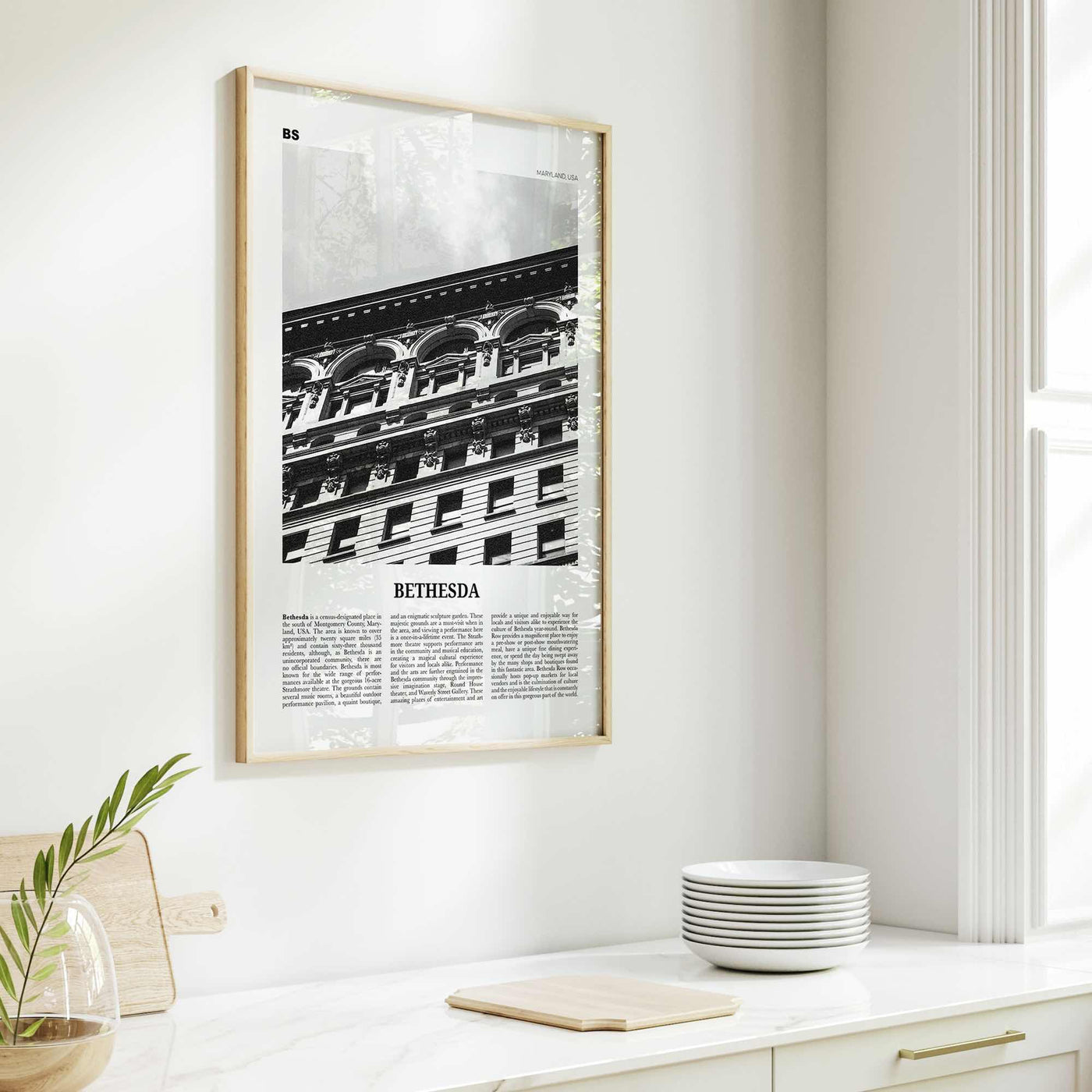 Bethesda Print Black and White, Bethesda Wall Art, Bethesda Poster, Bethesda Photo, Bethesda Map, Maryland, USA, United States