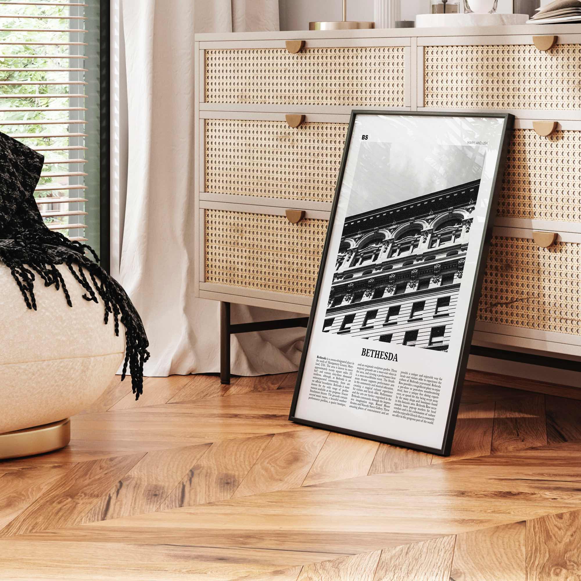 Bethesda Print Black and White, Bethesda Wall Art, Bethesda Poster, Bethesda Photo, Bethesda Map, Maryland, USA, United States