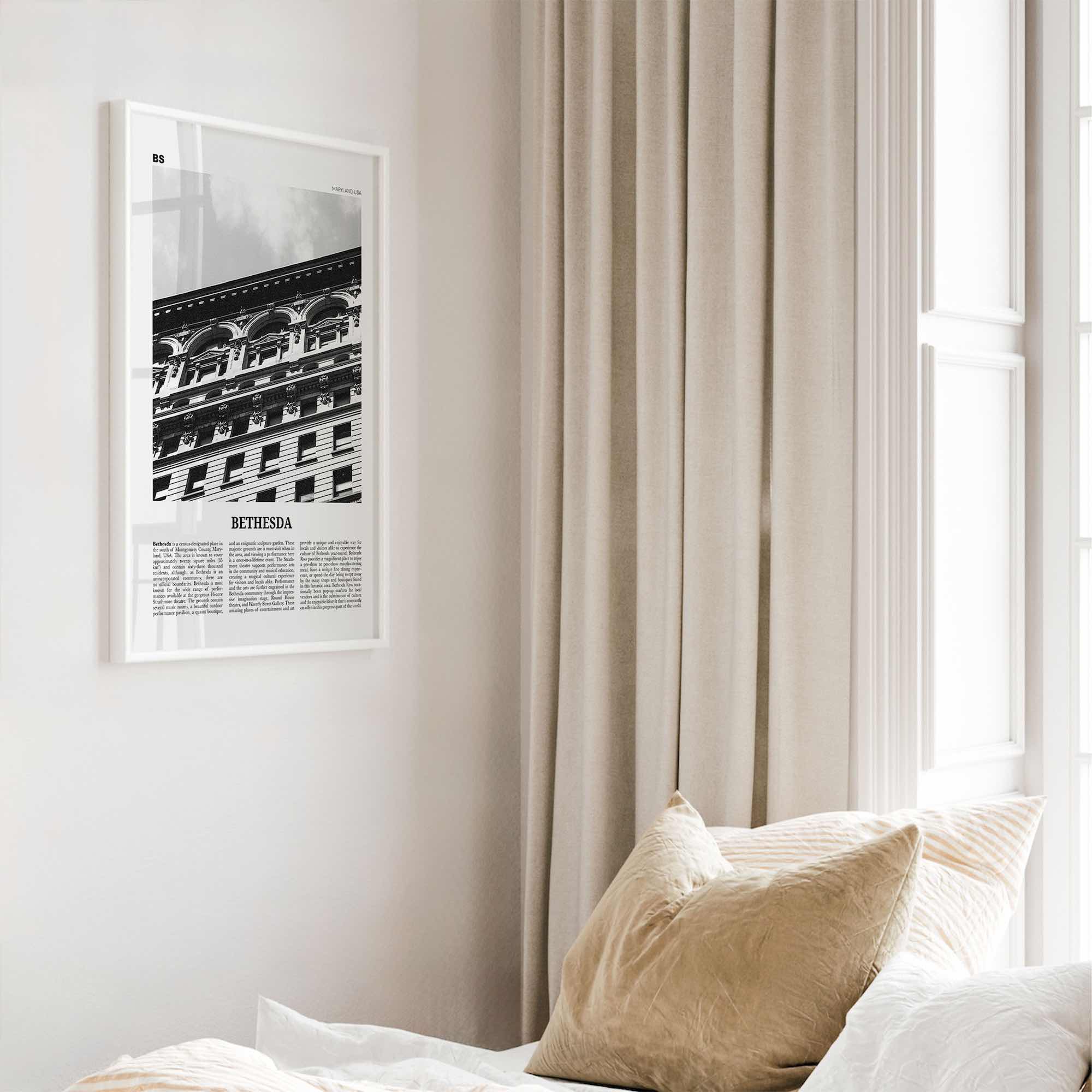 Bethesda Print Black and White, Bethesda Wall Art, Bethesda Poster, Bethesda Photo, Bethesda Map, Maryland, USA, United States