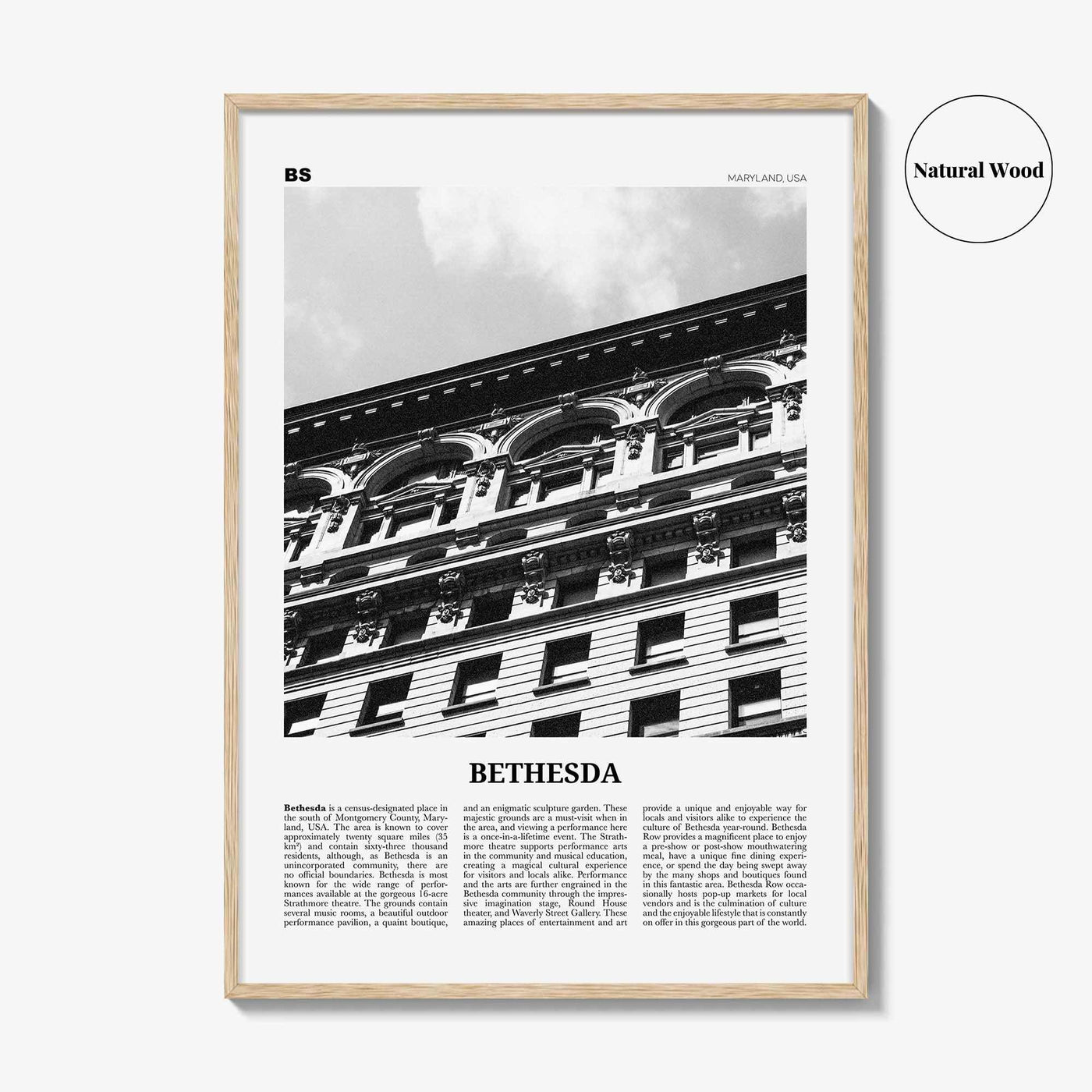 Bethesda Print Black and White, Bethesda Wall Art, Bethesda Poster, Bethesda Photo, Bethesda Map, Maryland, USA, United States