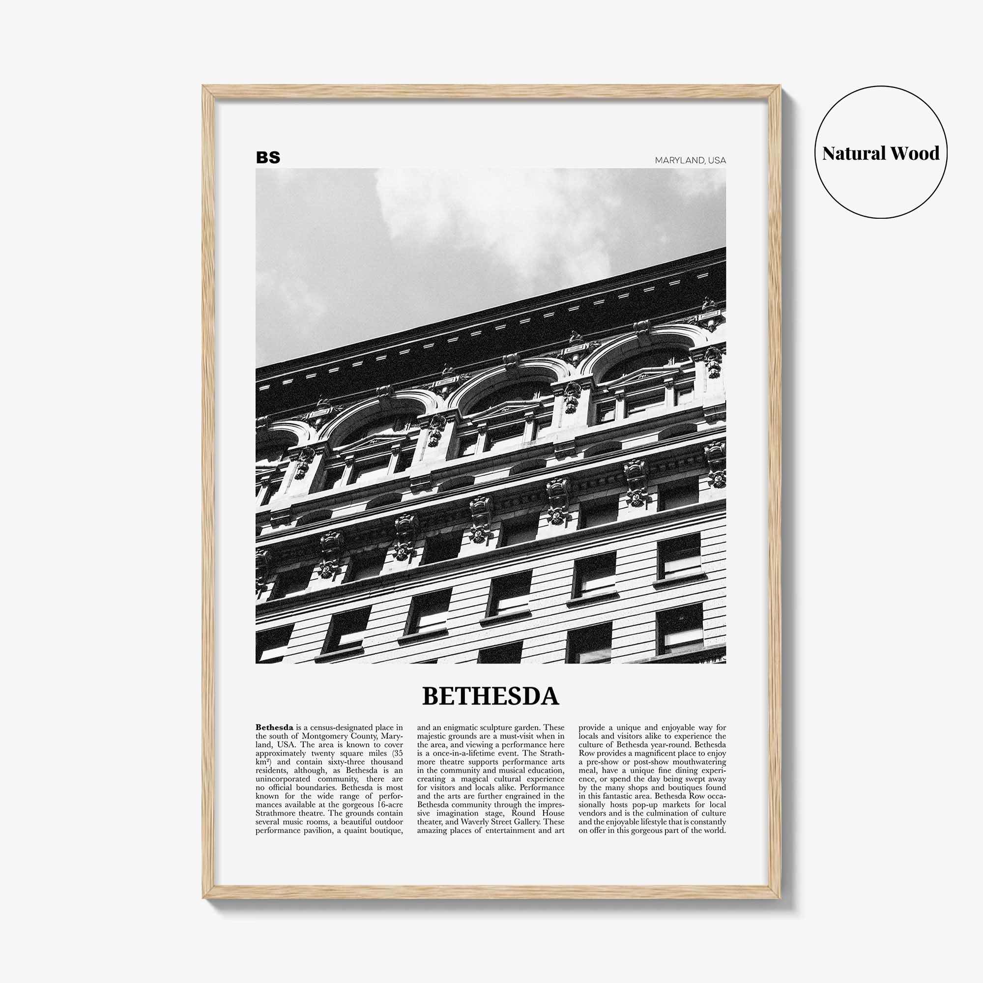 Bethesda Print Black and White, Bethesda Wall Art, Bethesda Poster, Bethesda Photo, Bethesda Map, Maryland, USA, United States