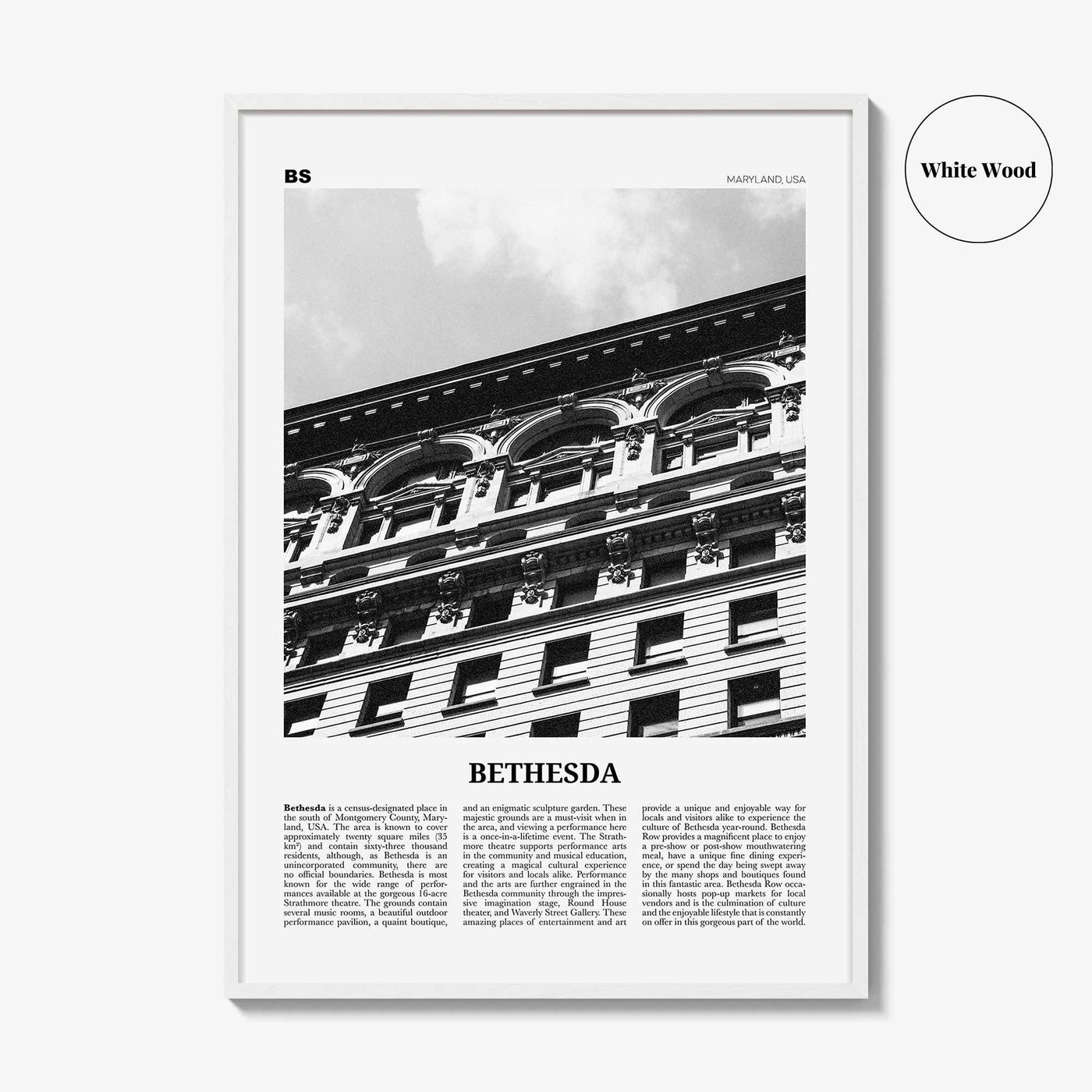 Bethesda Print Black and White, Bethesda Wall Art, Bethesda Poster, Bethesda Photo, Bethesda Map, Maryland, USA, United States