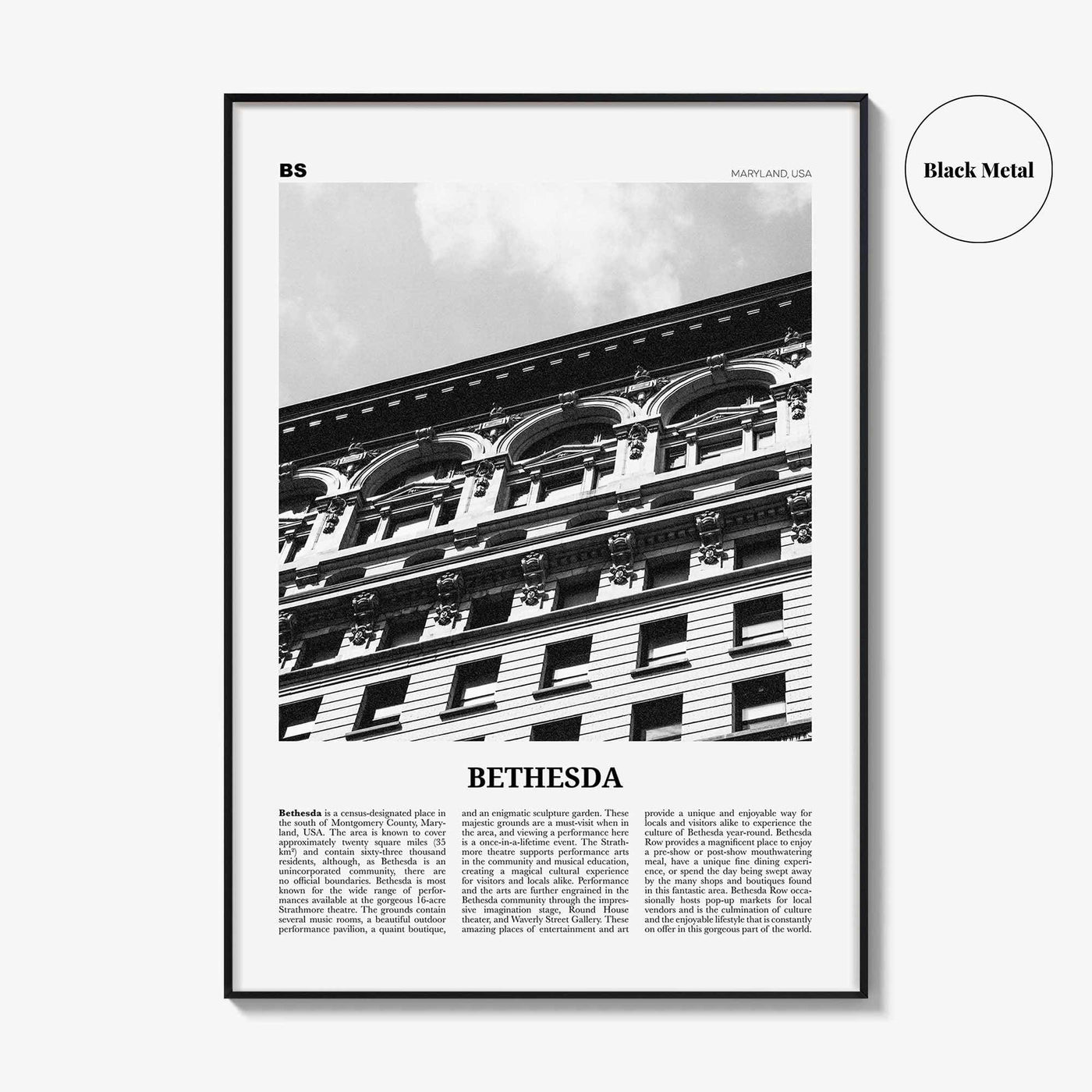 Bethesda Print Black and White, Bethesda Wall Art, Bethesda Poster, Bethesda Photo, Bethesda Map, Maryland, USA, United States