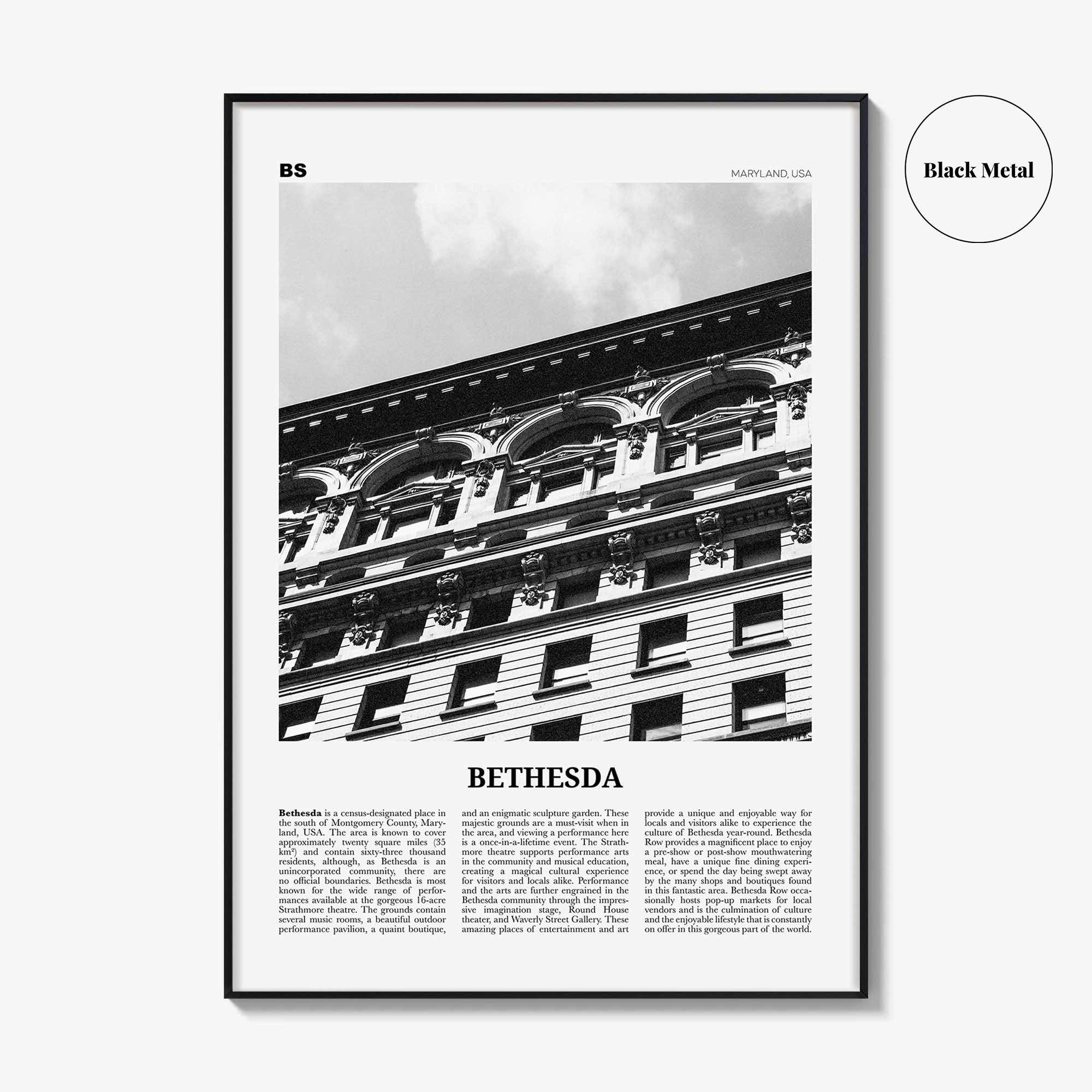 Bethesda Print Black and White, Bethesda Wall Art, Bethesda Poster, Bethesda Photo, Bethesda Map, Maryland, USA, United States