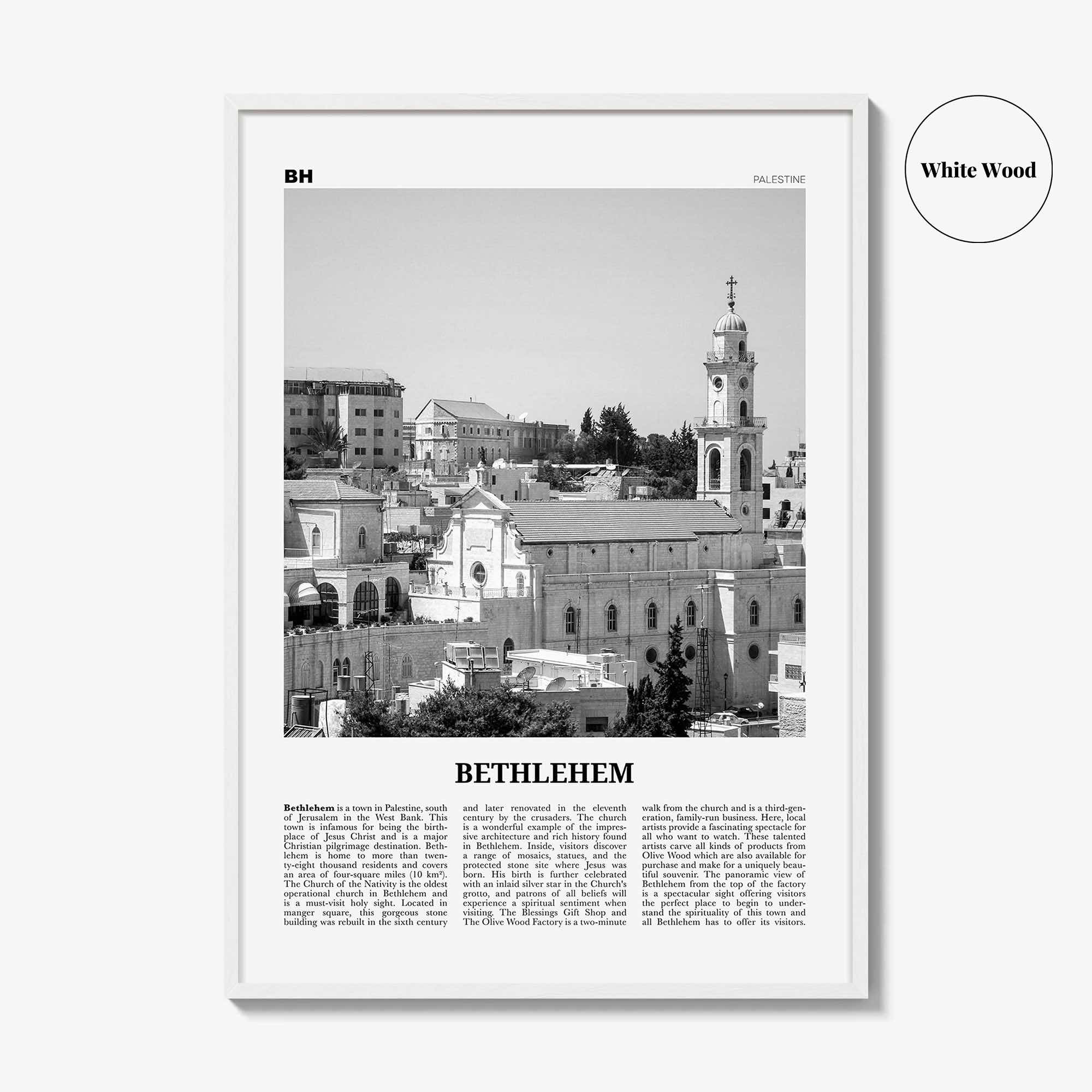 Bethlehem Print Black and White Palestine, Bethlehem Wall Art, Bethlehem Poster, Bethlehem Photo, Bethlehem Map, Palestine