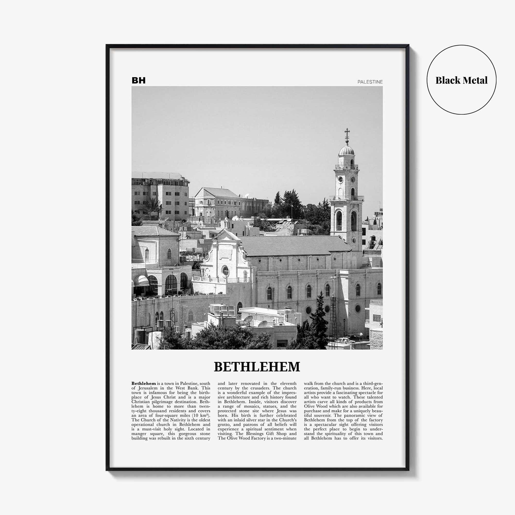 Bethlehem Print Black and White Palestine, Bethlehem Wall Art, Bethlehem Poster, Bethlehem Photo, Bethlehem Map, Palestine