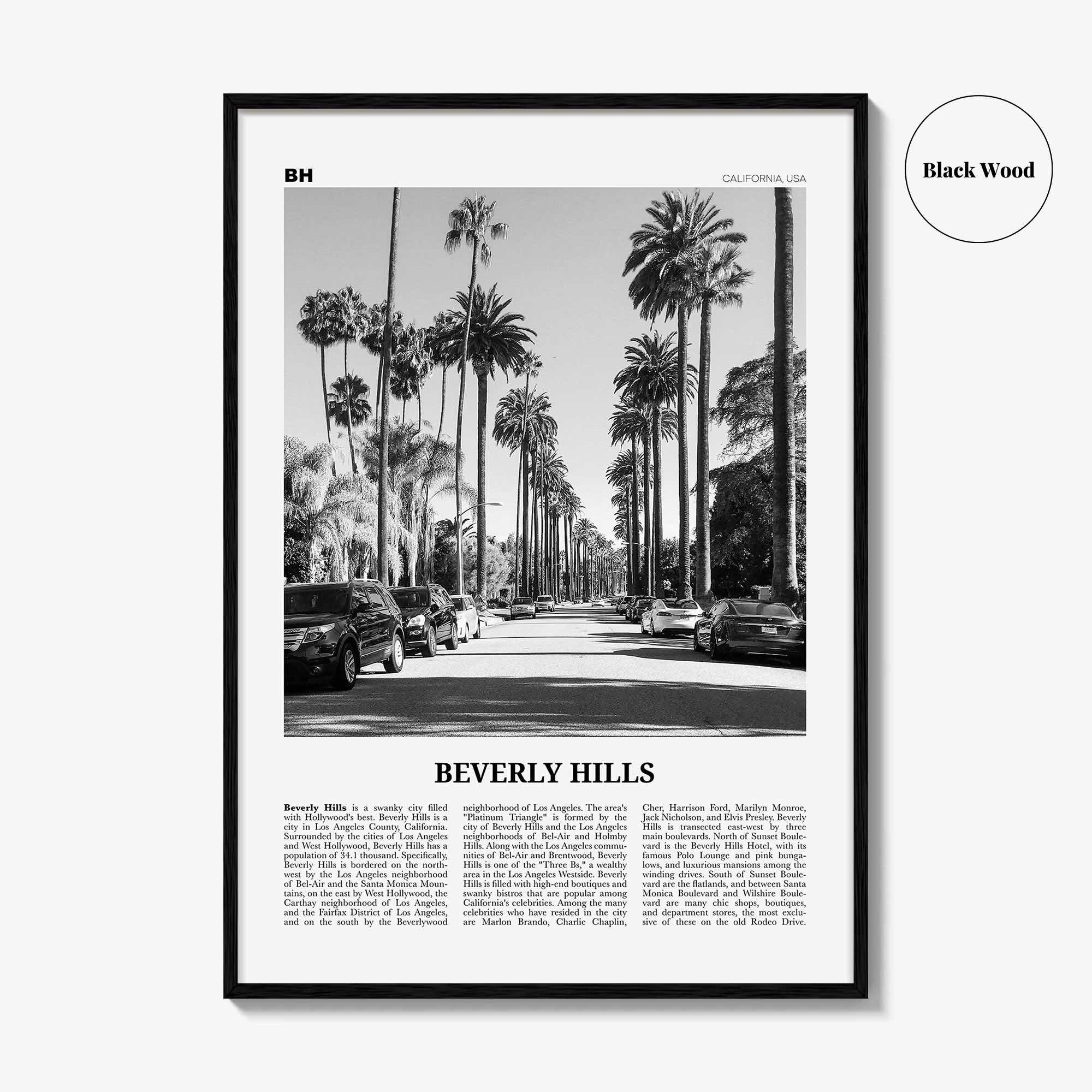 Beverly Hills Print Black and White, Beverly Hills Wall Art, Beverly Hills Poster, 90210 Print, California USA, United States, North America