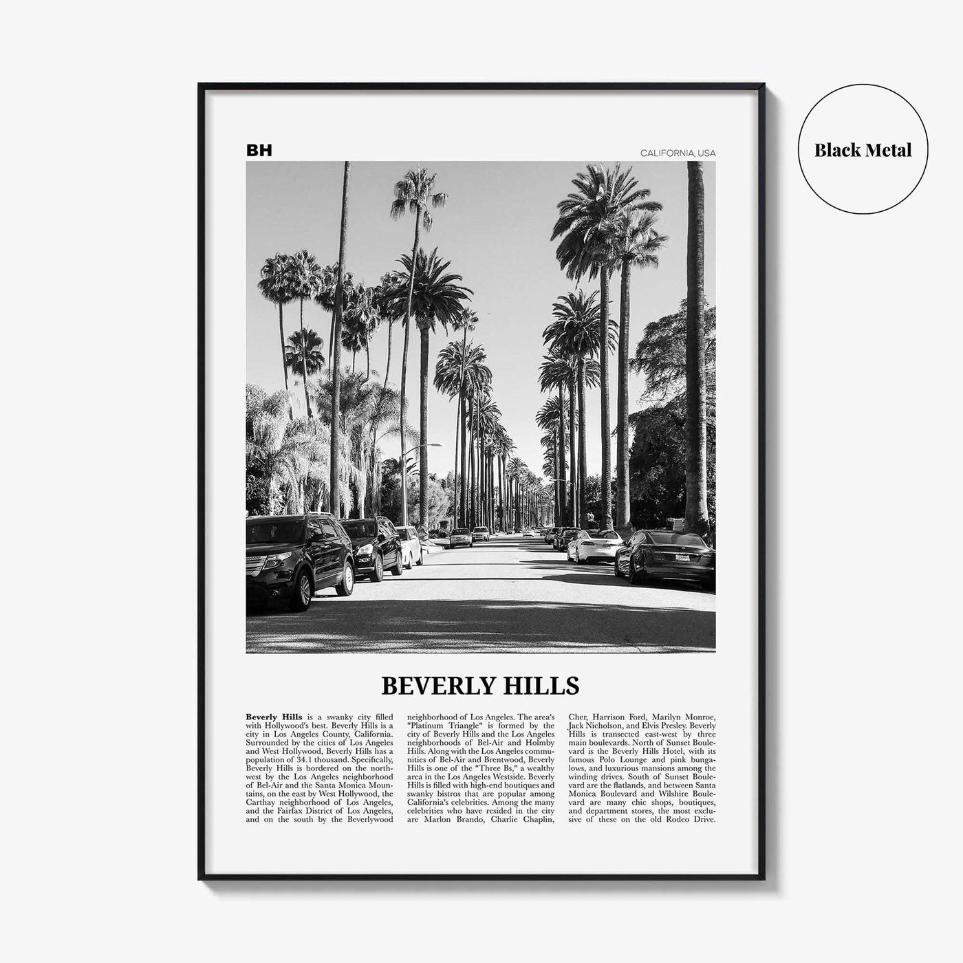 Beverly Hills Print Black and White, Beverly Hills Wall Art, Beverly Hills Poster, 90210 Print, California USA, United States, North America