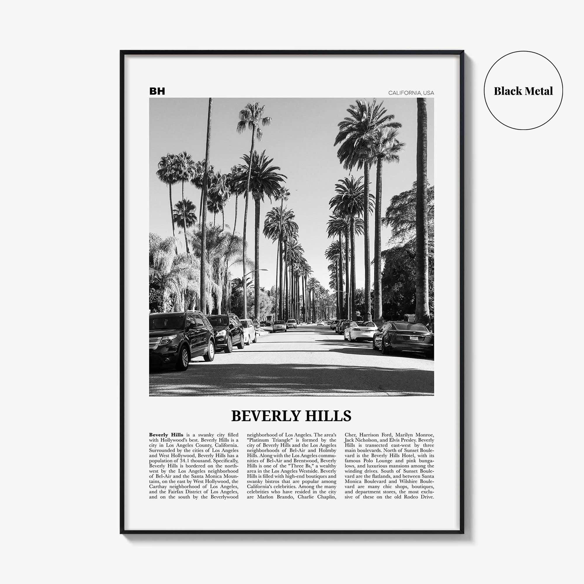 Beverly Hills Print Black and White, Beverly Hills Wall Art, Beverly Hills Poster, 90210 Print, California USA, United States, North America