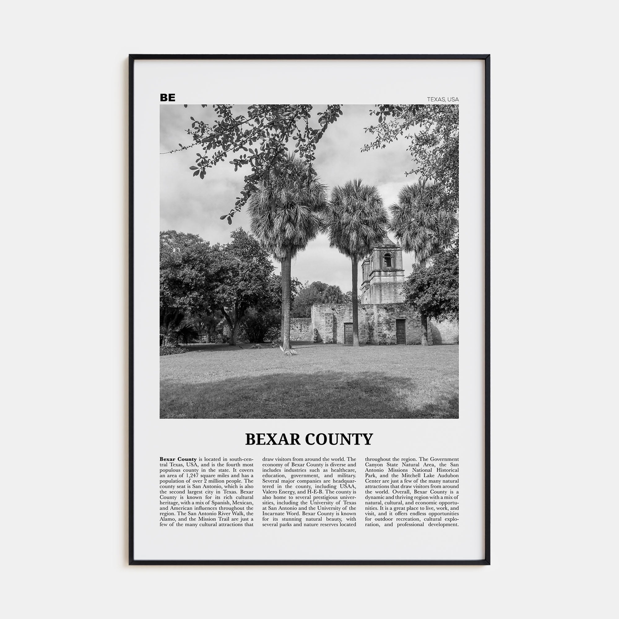 Bexar County Travel B&W Poster