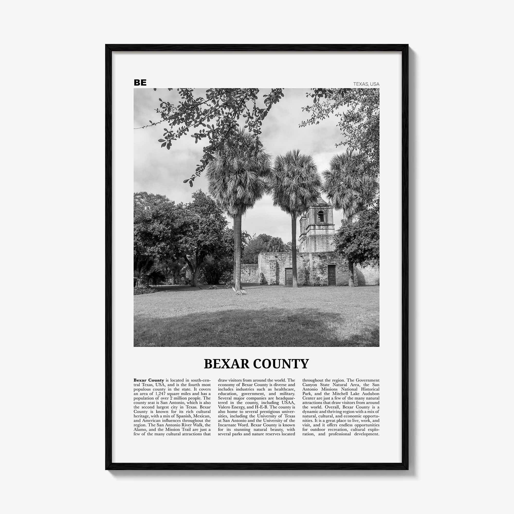 Bexar County Print Black and White, Bexar County Wall Art, Bexar County Poster, Bexar County Photo, Bexar County Wall Décor, Bexar Map