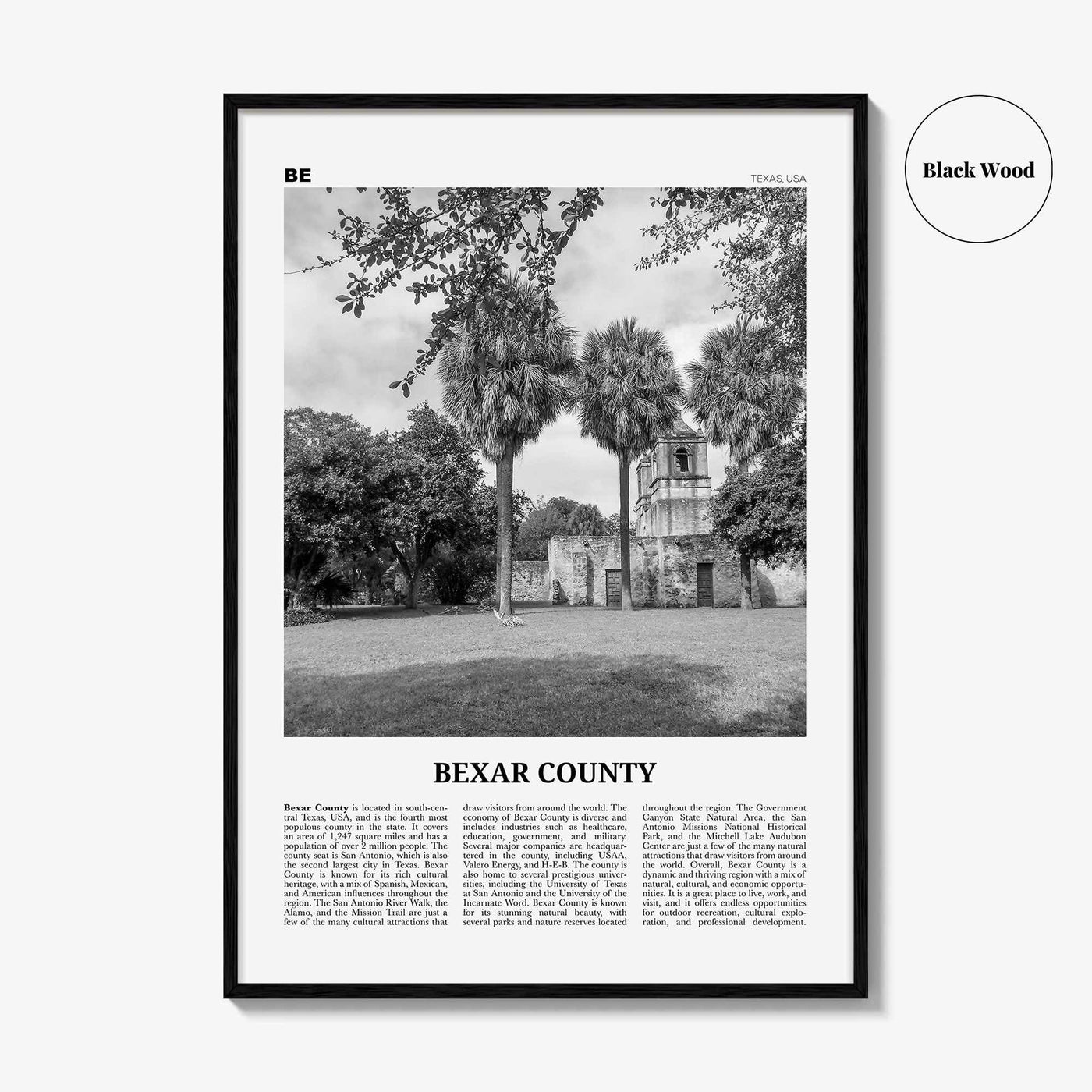 Bexar County Print Black and White, Bexar County Wall Art, Bexar County Poster, Bexar County Photo, Bexar County Wall Décor, Bexar Map