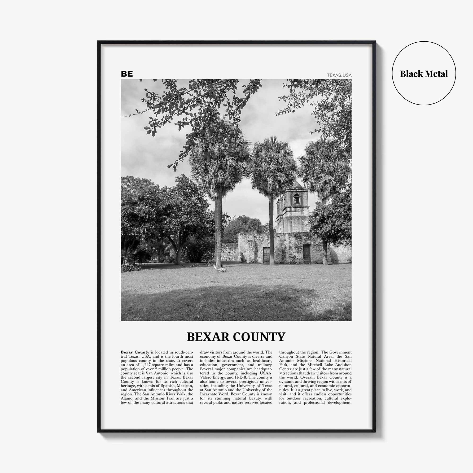 Bexar County Print Black and White, Bexar County Wall Art, Bexar County Poster, Bexar County Photo, Bexar County Wall Décor, Bexar Map