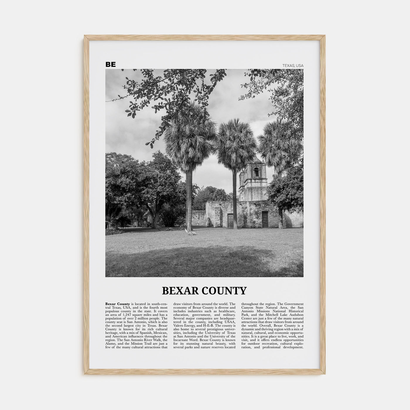Bexar County Travel B&W Poster