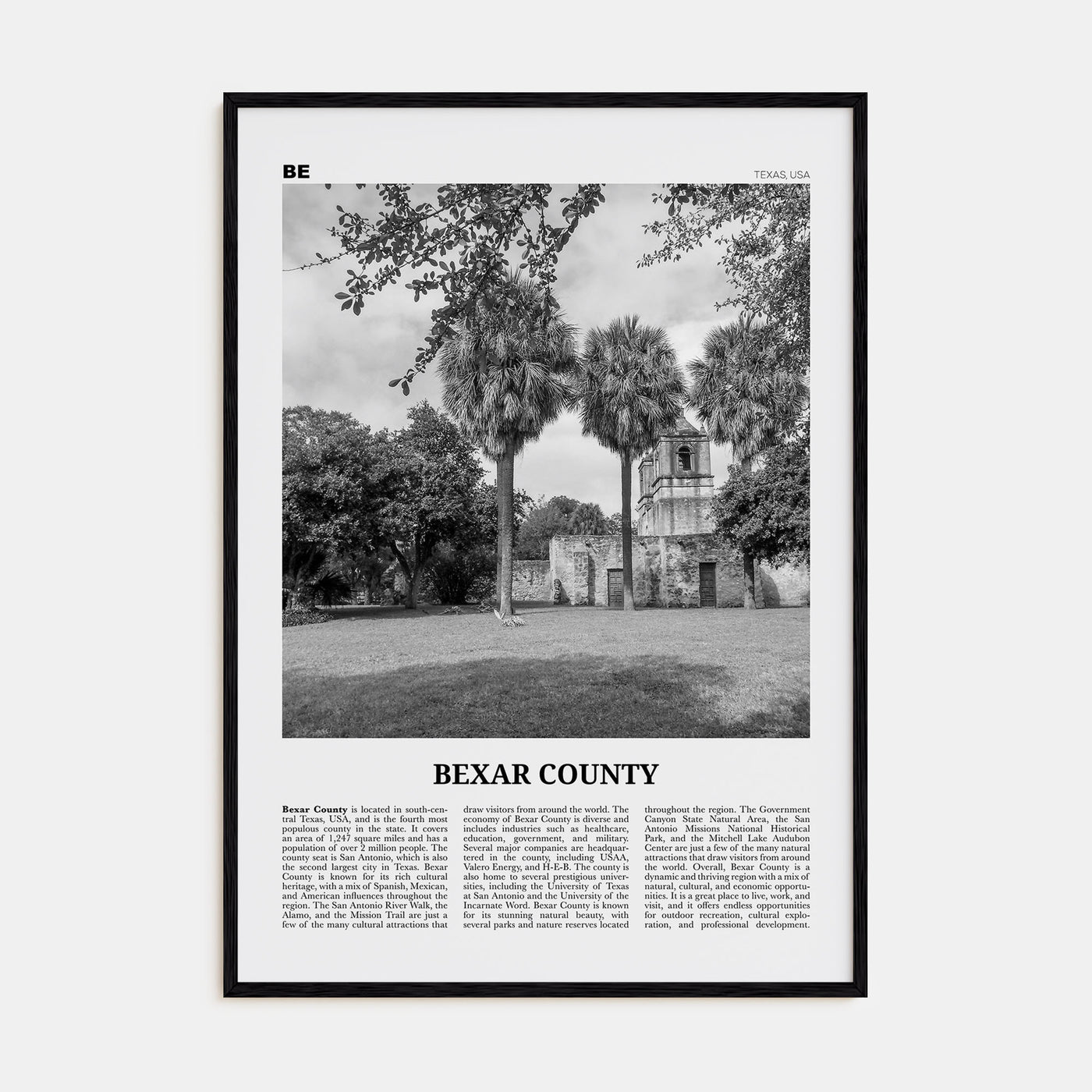 Bexar County Travel B&W Poster