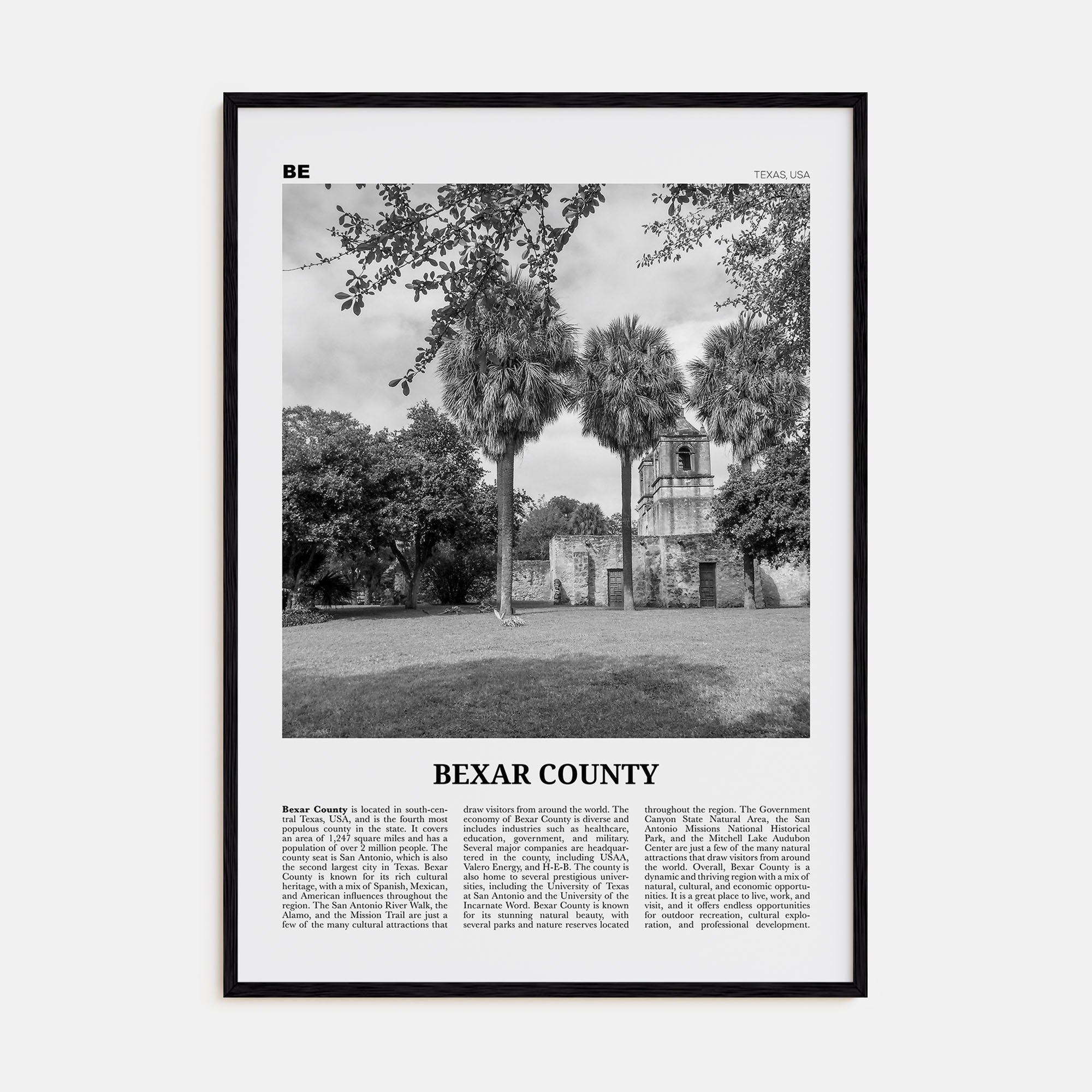 Bexar County Travel B&W Poster