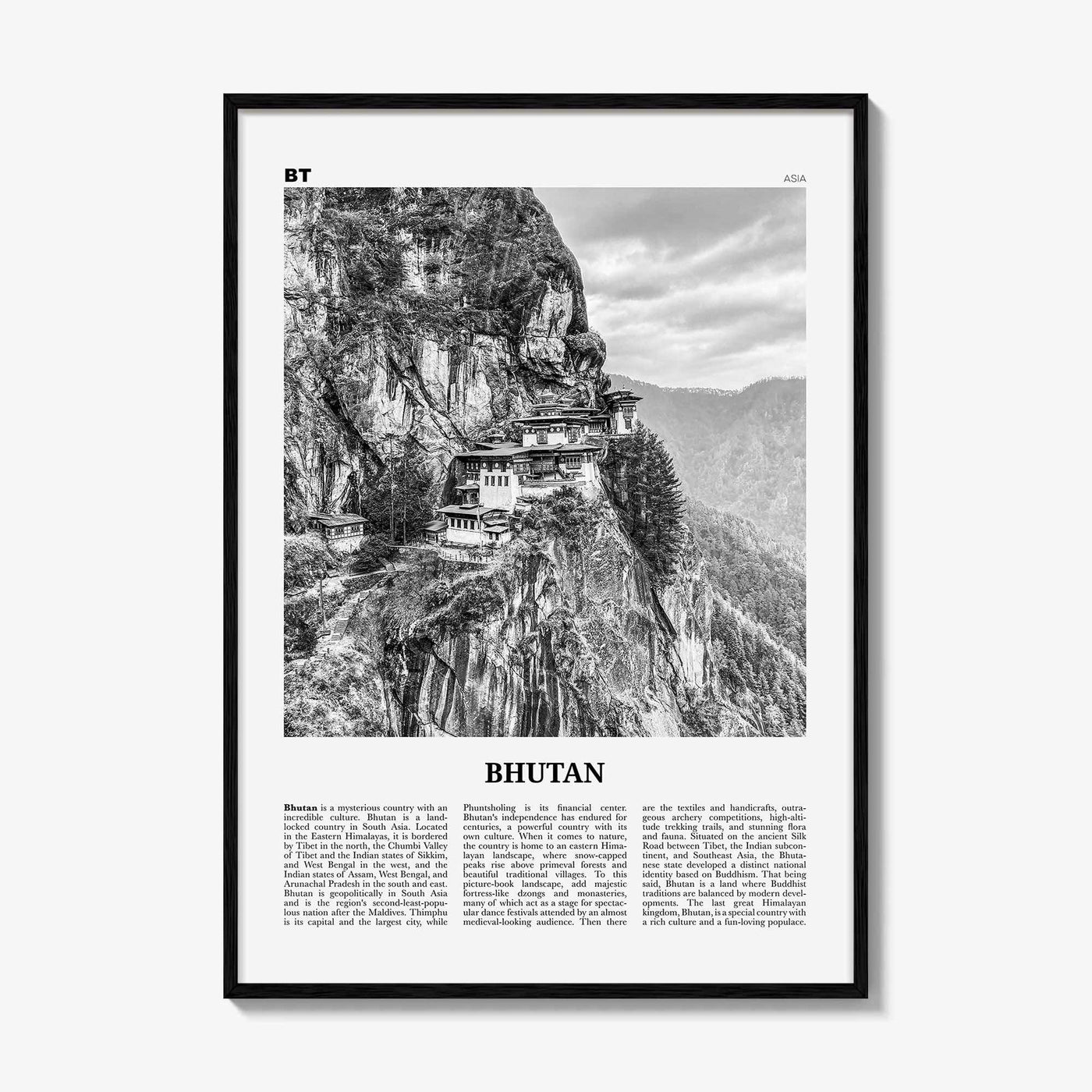 Bhutan Print Black and White, Bhutan Wall Art, Bhutan Poster, Bhutan Photo, Bhutan Wall Decor, Country Art Print, Thimphu, Asia