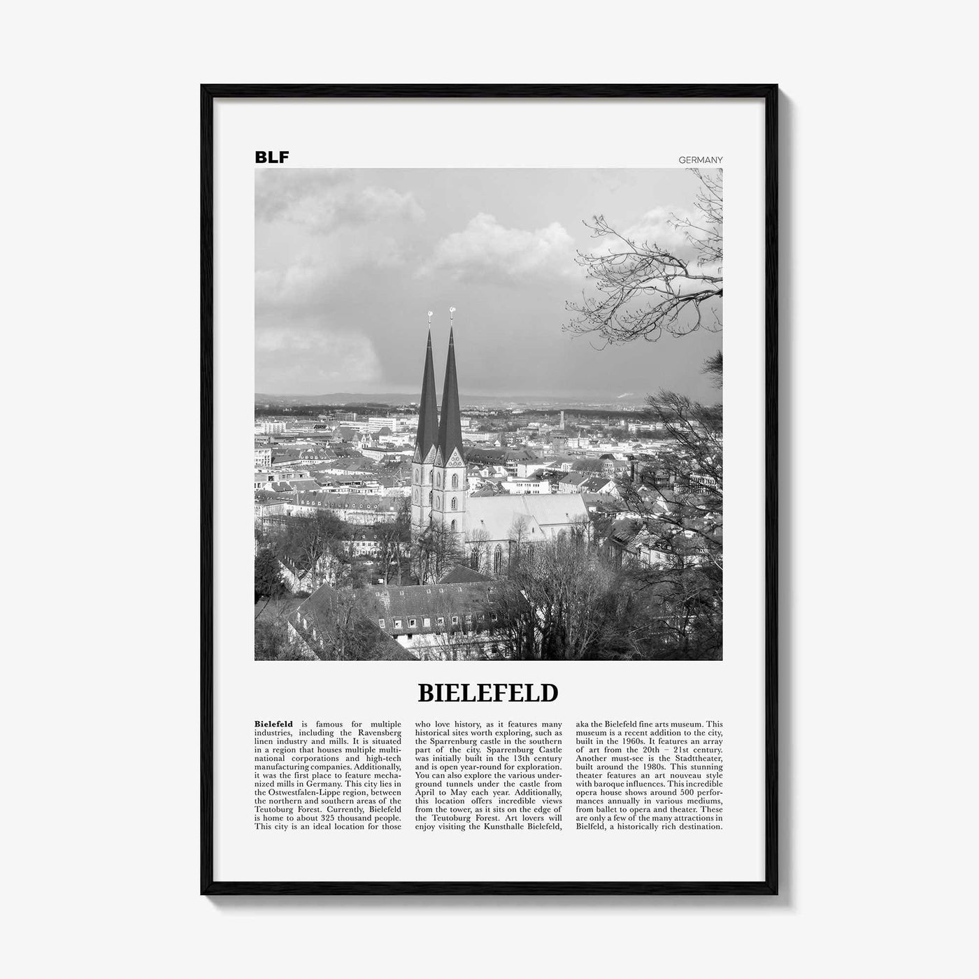 Bielefeld Print Black and White, Bielefeld Wall Art, Bielefeld Poster, Bielefeld Photo, Bielefeld Wall Décor, Bielefeld Map, Germany