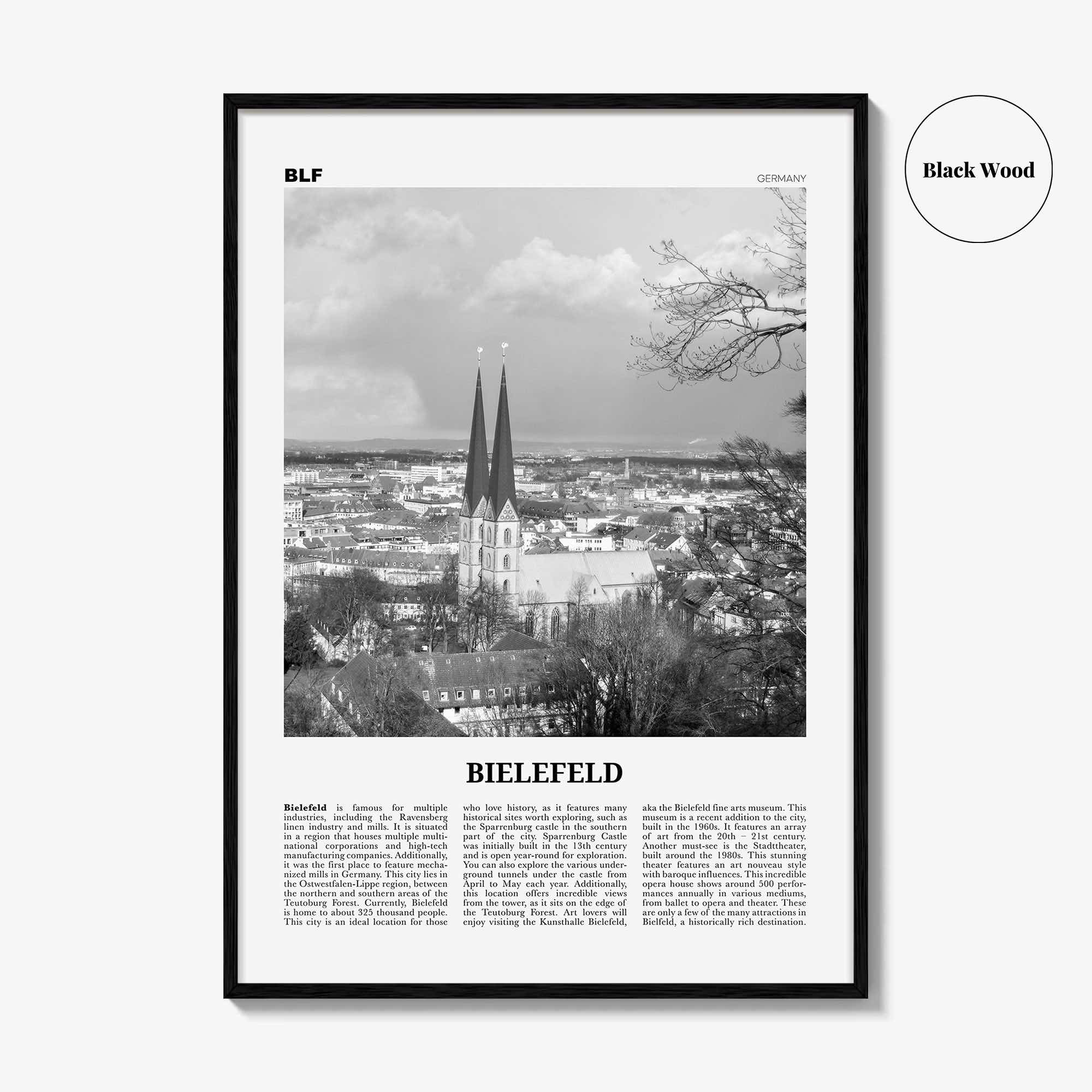 Bielefeld Print Black and White, Bielefeld Wall Art, Bielefeld Poster, Bielefeld Photo, Bielefeld Wall Décor, Bielefeld Map, Germany