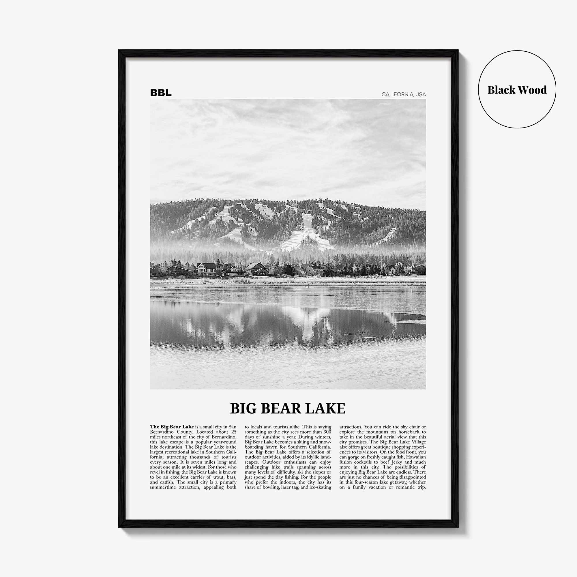 Big Bear Lake Print Black and White No 1, Big Bear Lake Wall Art, Big Bear Lake Poster, Big Bear Lake Photo, Big Bear Décor, California