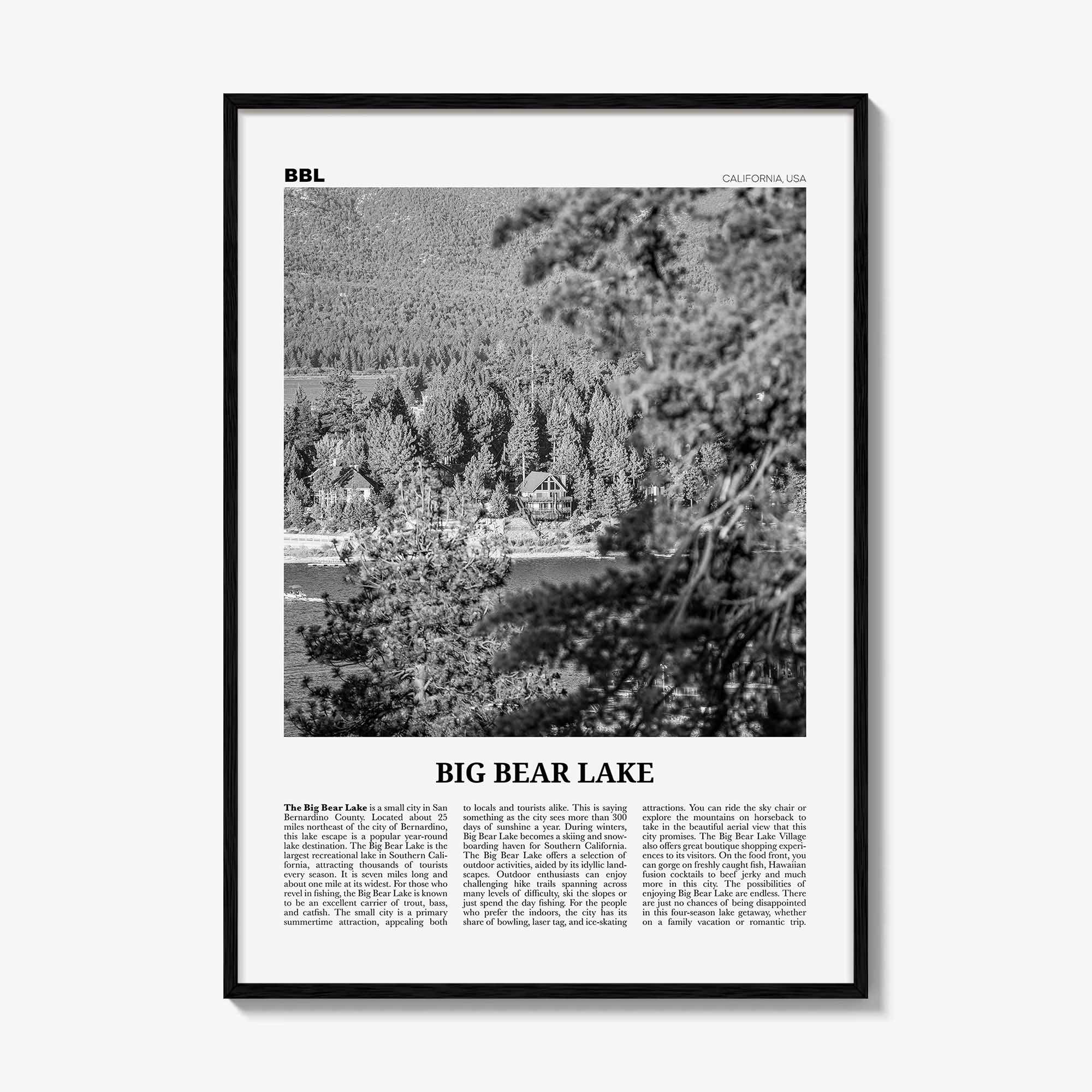 Big Bear Lake Print Black and White No 2, Big Bear Lake Wall Art, Big Bear Lake Poster, Big Bear Lake Photo, Big Bear Map, California