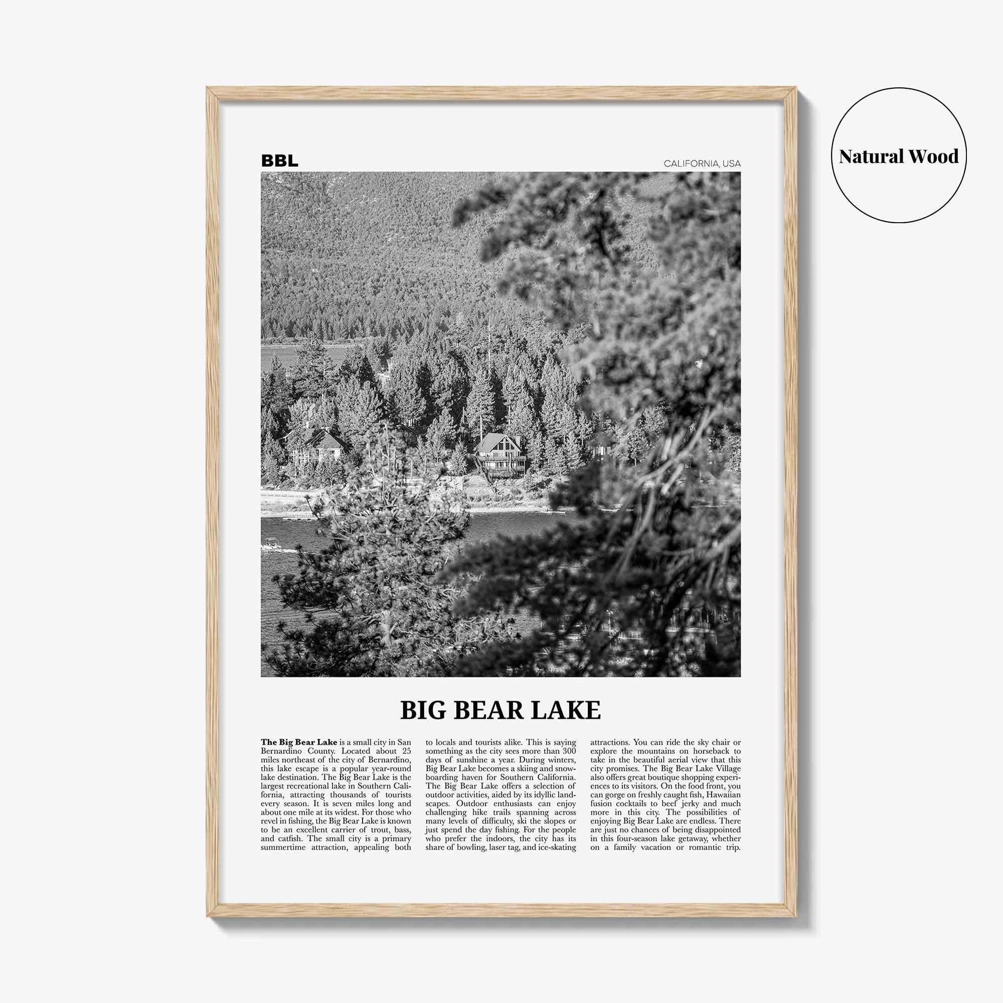 Big Bear Lake Print Black and White No 2, Big Bear Lake Wall Art, Big Bear Lake Poster, Big Bear Lake Photo, Big Bear Map, California