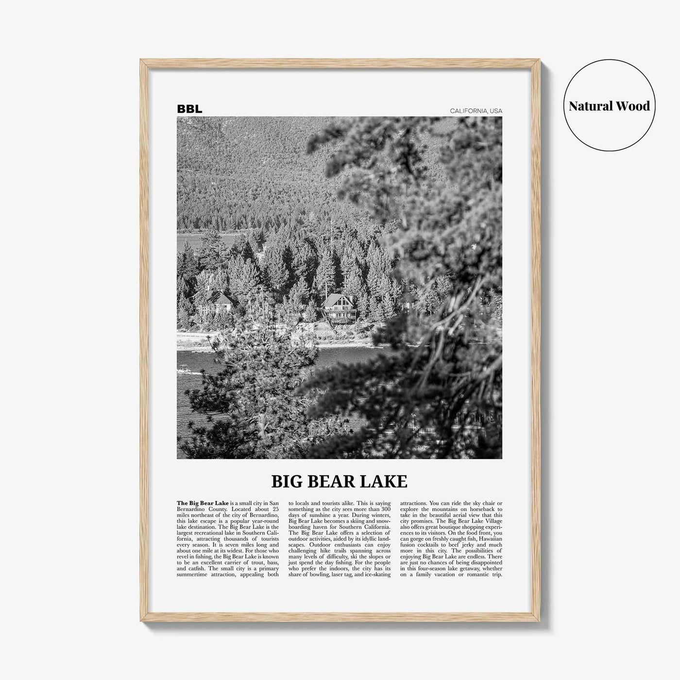 Big Bear Lake Print Black and White No 2, Big Bear Lake Wall Art, Big Bear Lake Poster, Big Bear Lake Photo, Big Bear Map, California