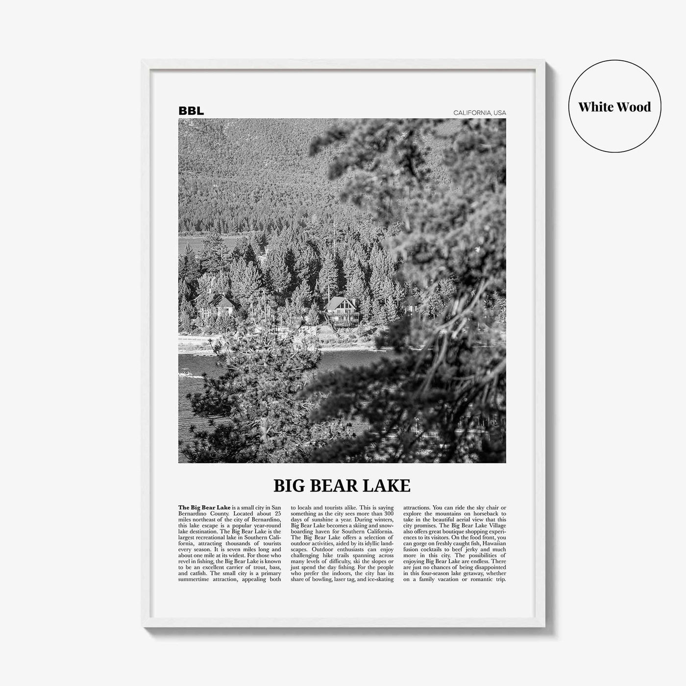 Big Bear Lake Print Black and White No 2, Big Bear Lake Wall Art, Big Bear Lake Poster, Big Bear Lake Photo, Big Bear Map, California