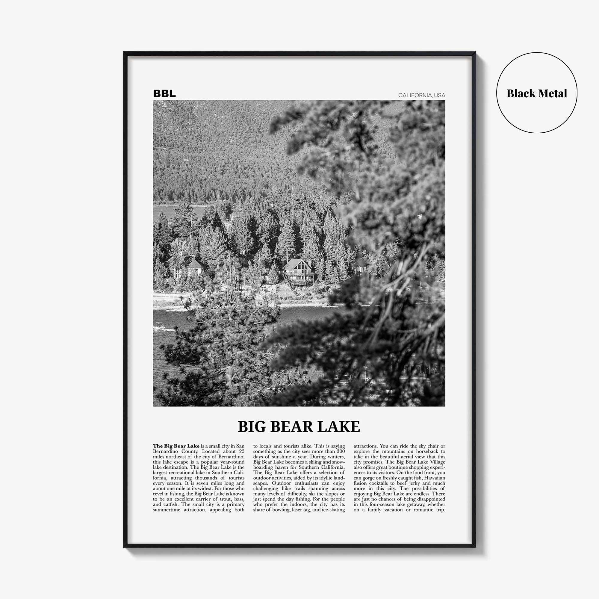 Big Bear Lake Print Black and White No 2, Big Bear Lake Wall Art, Big Bear Lake Poster, Big Bear Lake Photo, Big Bear Map, California