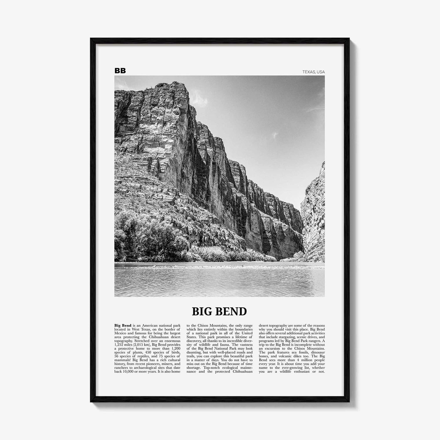 Big Bend National Park Print Black and White, Big Bend Wall Art, Big Bend Poster, Big Bend Photo, Chihuahuan Desert, Texas, USA