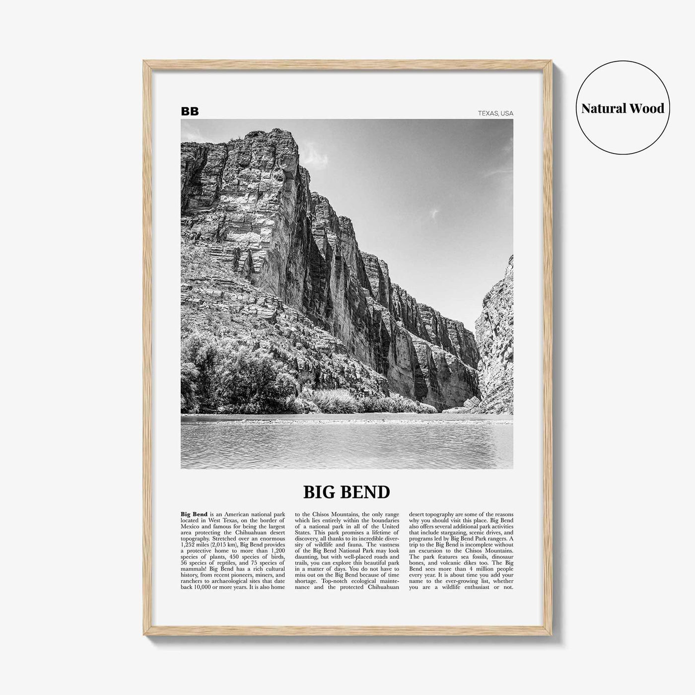Big Bend National Park Print Black and White, Big Bend Wall Art, Big Bend Poster, Big Bend Photo, Chihuahuan Desert, Texas, USA