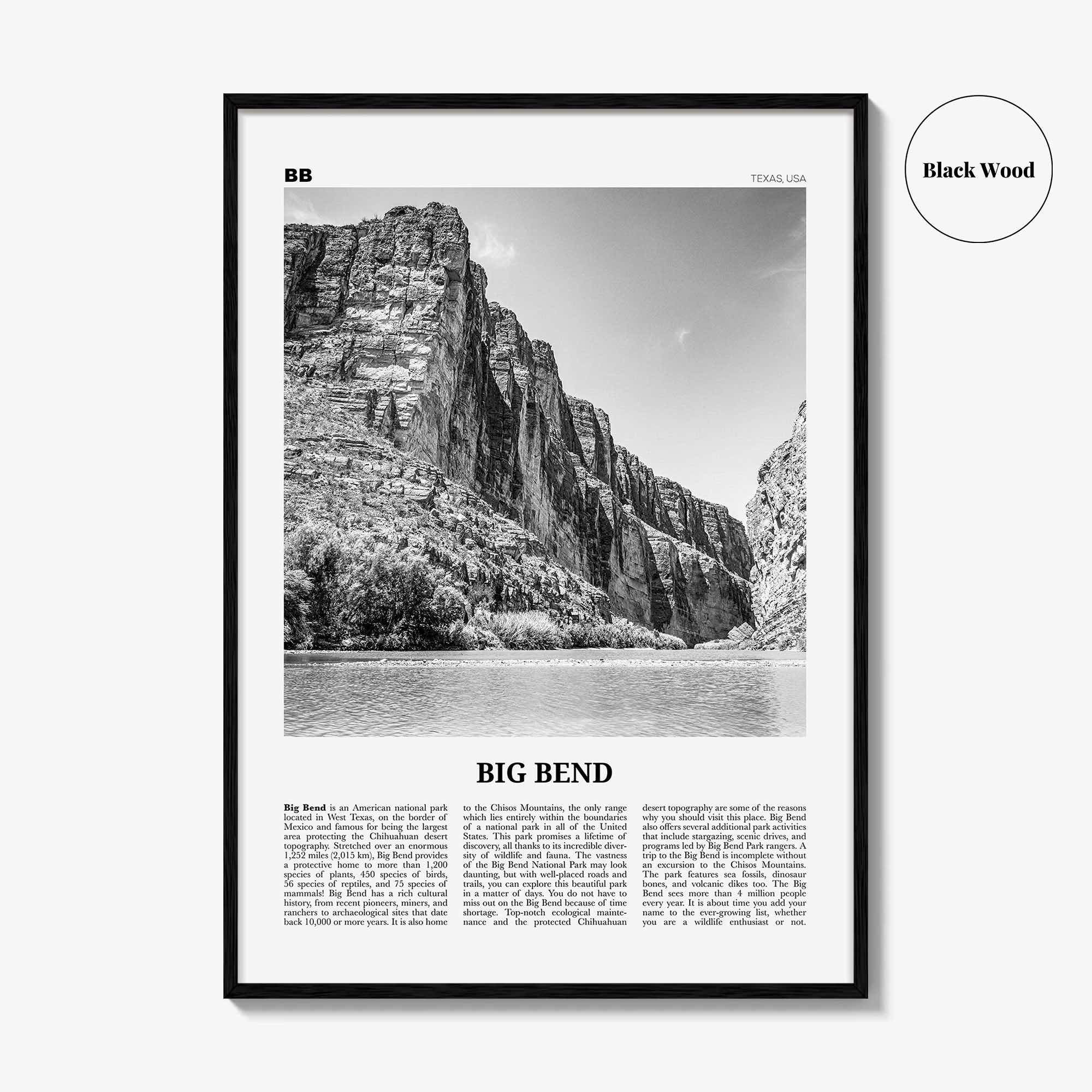 Big Bend National Park Print Black and White, Big Bend Wall Art, Big Bend Poster, Big Bend Photo, Chihuahuan Desert, Texas, USA