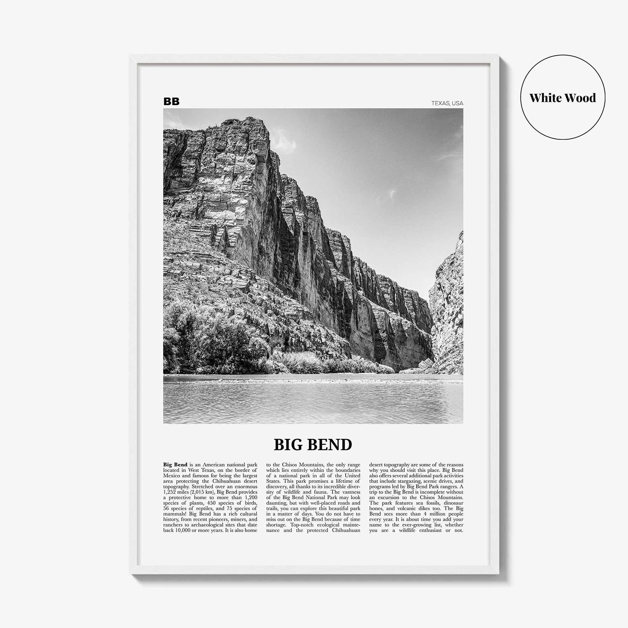 Big Bend National Park Print Black and White, Big Bend Wall Art, Big Bend Poster, Big Bend Photo, Chihuahuan Desert, Texas, USA