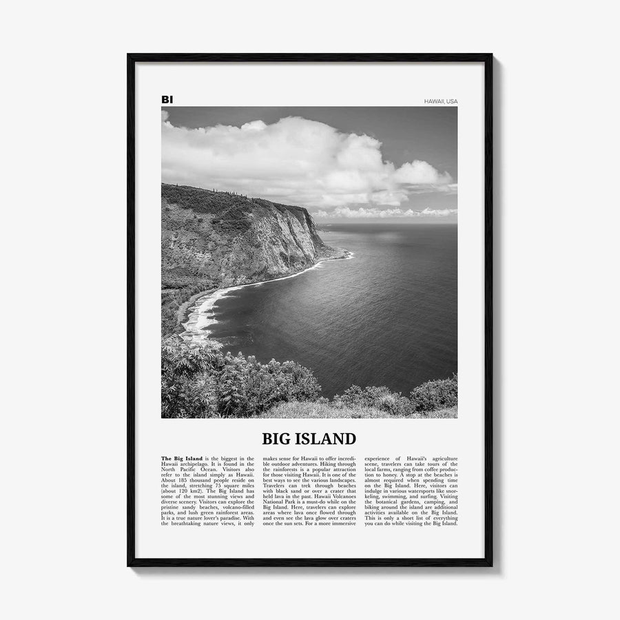 Big Island Print Black and White, Big Island Wall Art, Big Island Poster, Big Island Photo, Big Island Décor, Big Island Map, Hawaii, USA