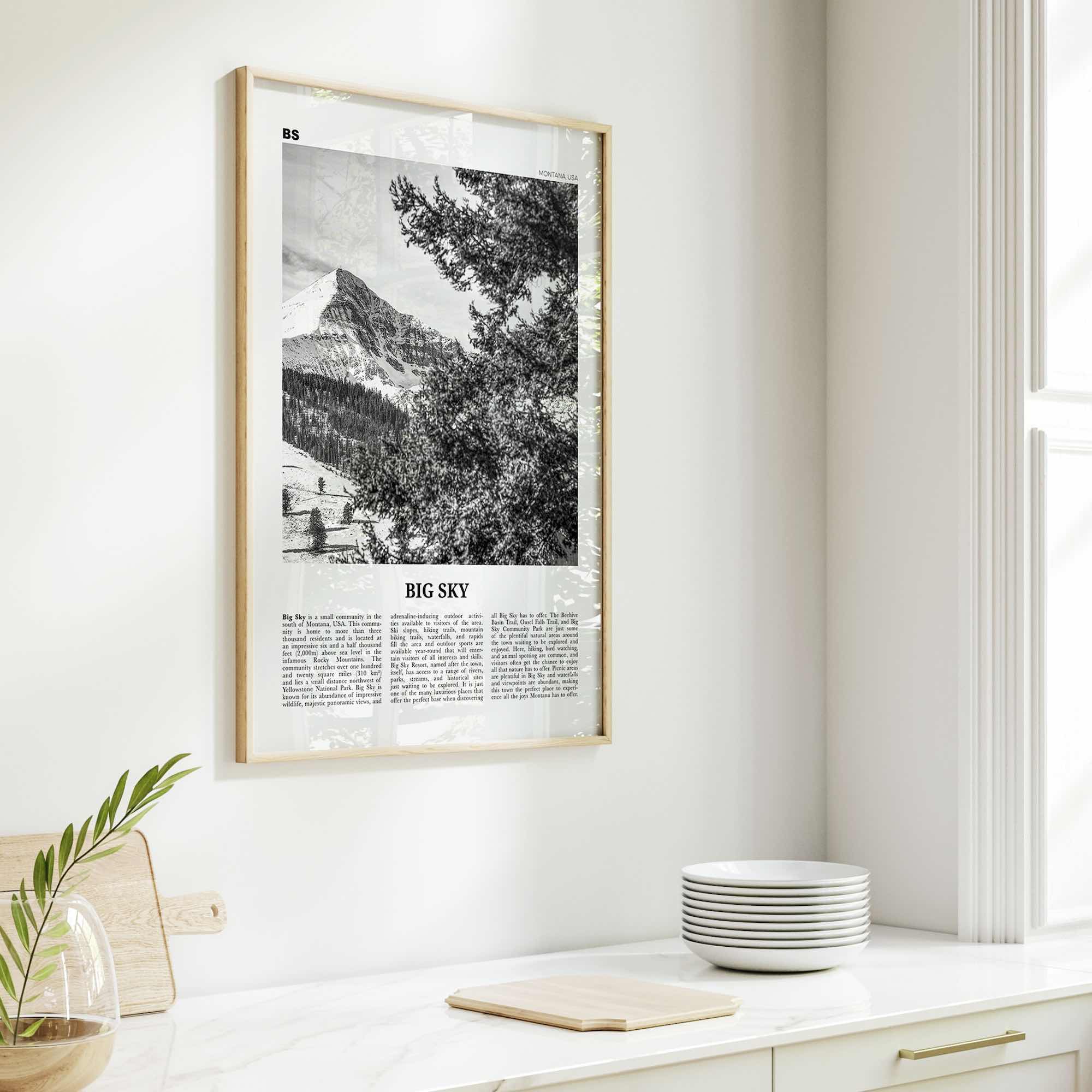 Big Sky Print Black and White, Big Sky Wall Art, Big Sky Poster, Big Sky Photo, Big Sky Map, Montana, USA, United States