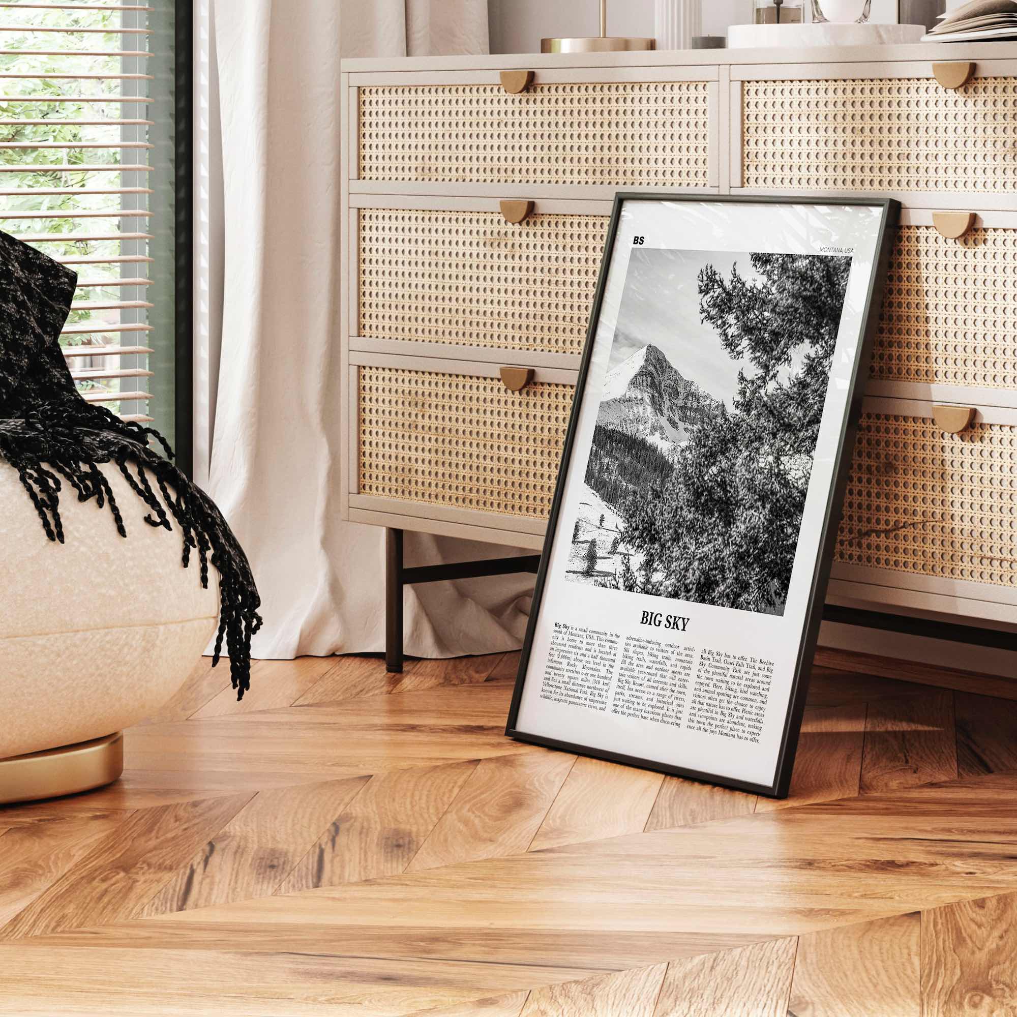 Big Sky Print Black and White, Big Sky Wall Art, Big Sky Poster, Big Sky Photo, Big Sky Map, Montana, USA, United States