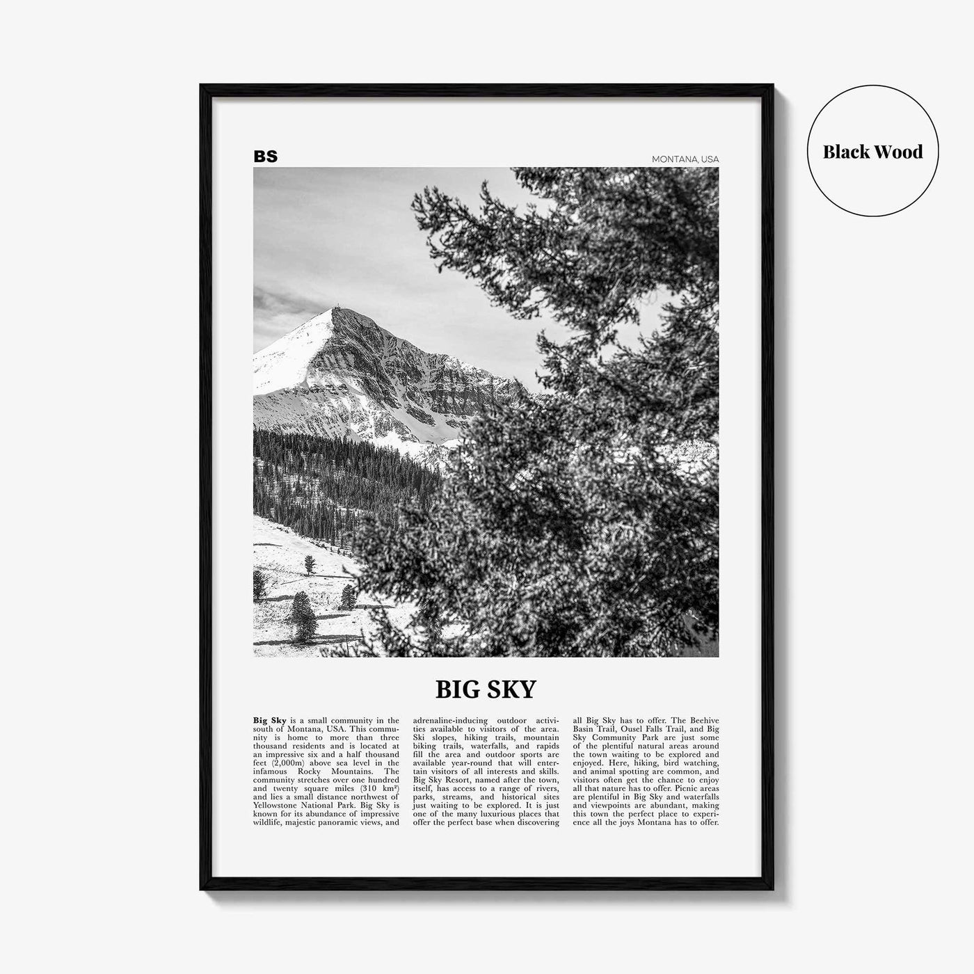 Big Sky Print Black and White, Big Sky Wall Art, Big Sky Poster, Big Sky Photo, Big Sky Map, Montana, USA, United States