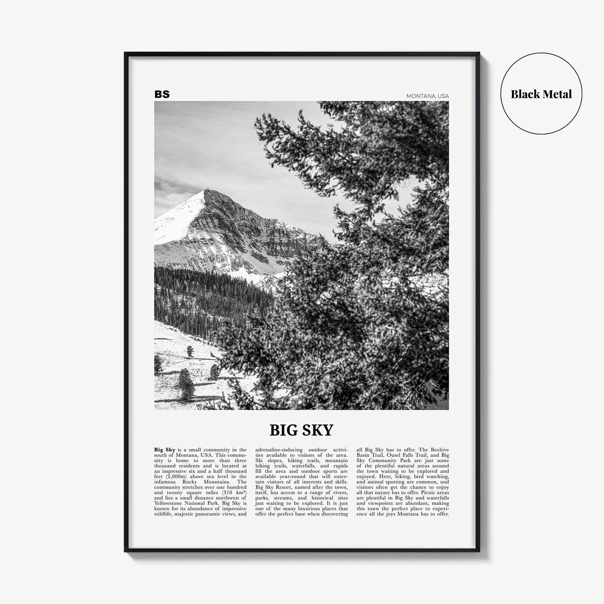 Big Sky Print Black and White, Big Sky Wall Art, Big Sky Poster, Big Sky Photo, Big Sky Map, Montana, USA, United States