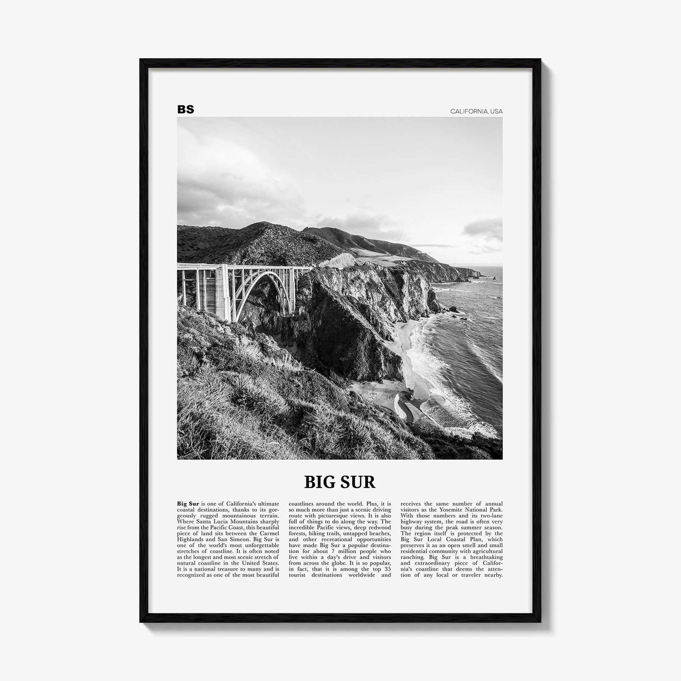 Big Sur Print Black and White No 1, Big Sur Wall Art, Big Sur Poster, Big Sur Photo, Big Sur Decor, California, USA, United States