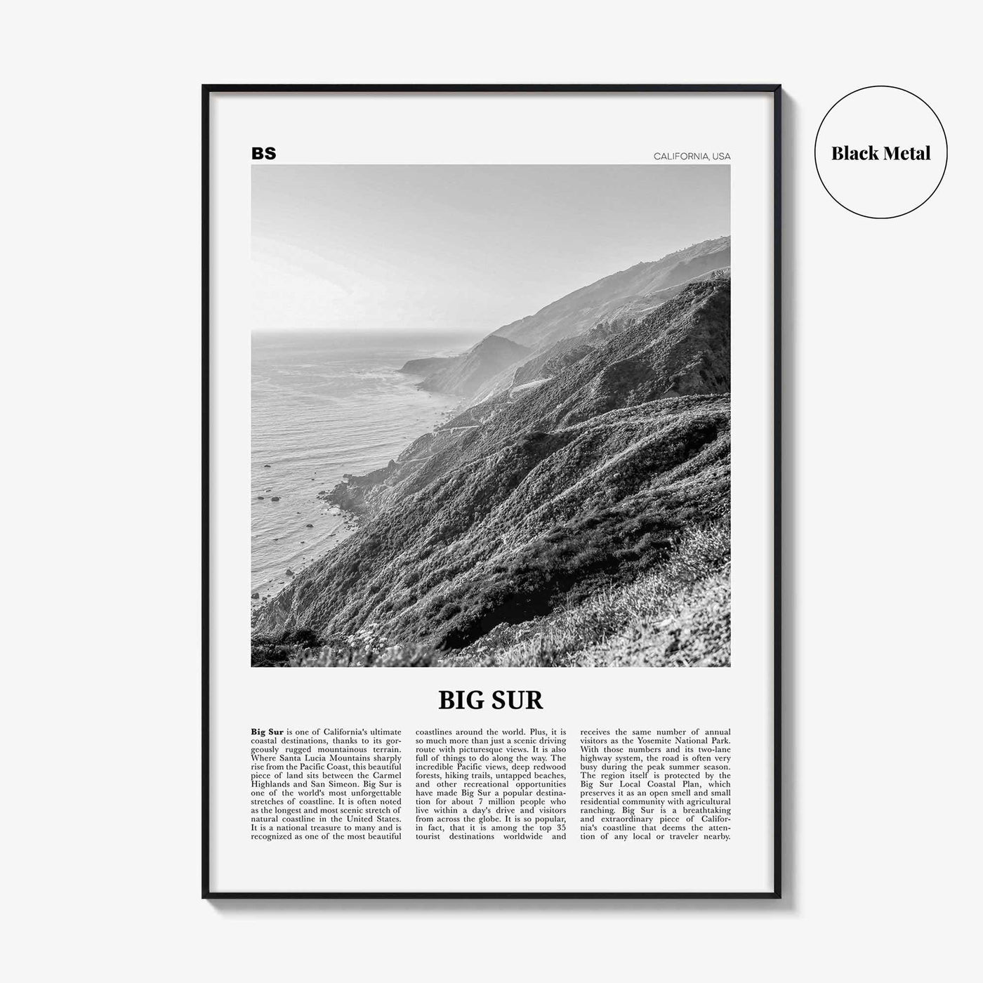 Big Sur Print Black and White No 2, Big Sur Wall Art, Big Sur Poster, Big Sur Photo, Big Sur Decor, California, USA, United States