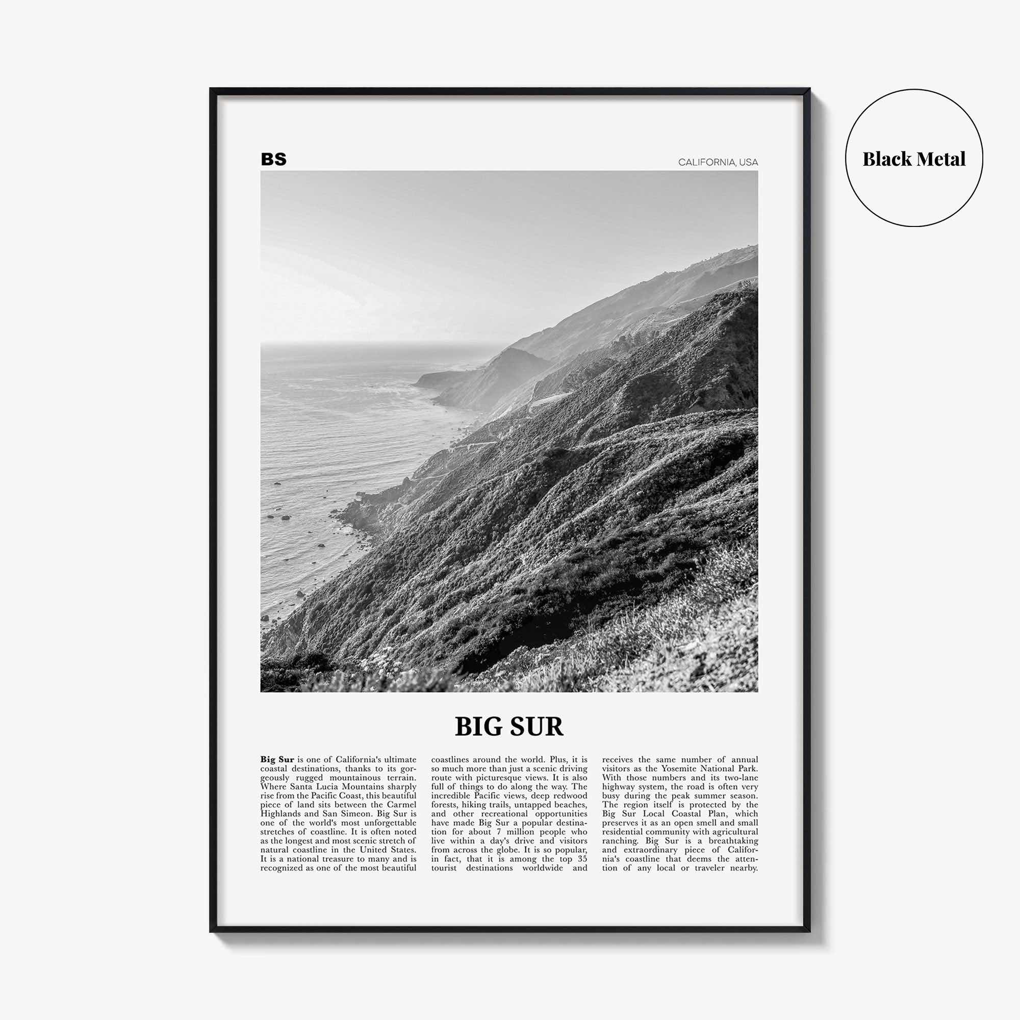 Big Sur Print Black and White No 2, Big Sur Wall Art, Big Sur Poster, Big Sur Photo, Big Sur Decor, California, USA, United States